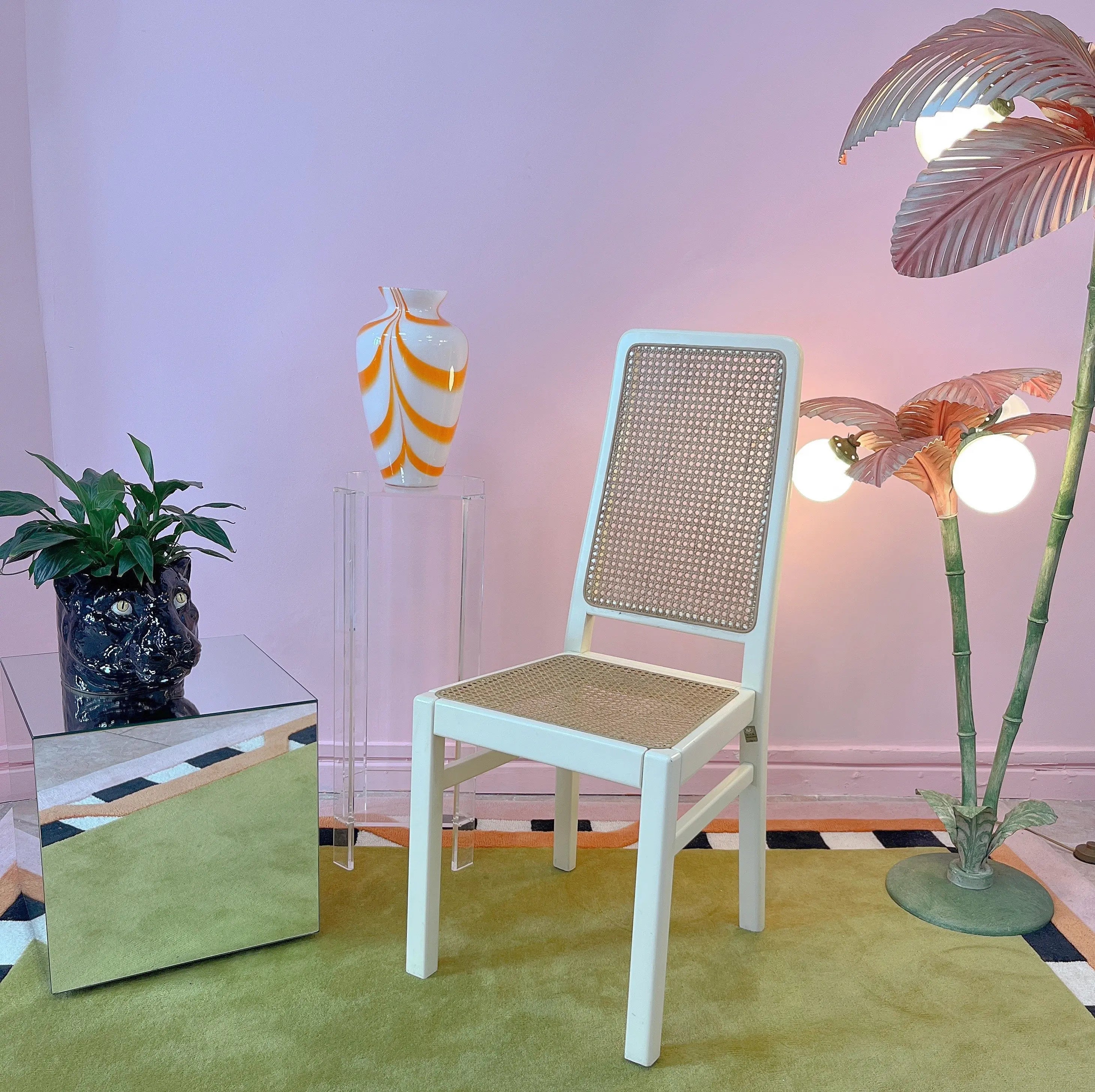 Ensemble de chaises cannage bois laqué ivoire, Club Barbara