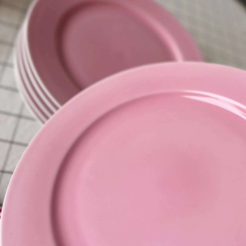 Ensemble de 6 assiettes en porcelaine Bareuther Bavaria, rose dégradé, vintage années 80 - Club Barbara