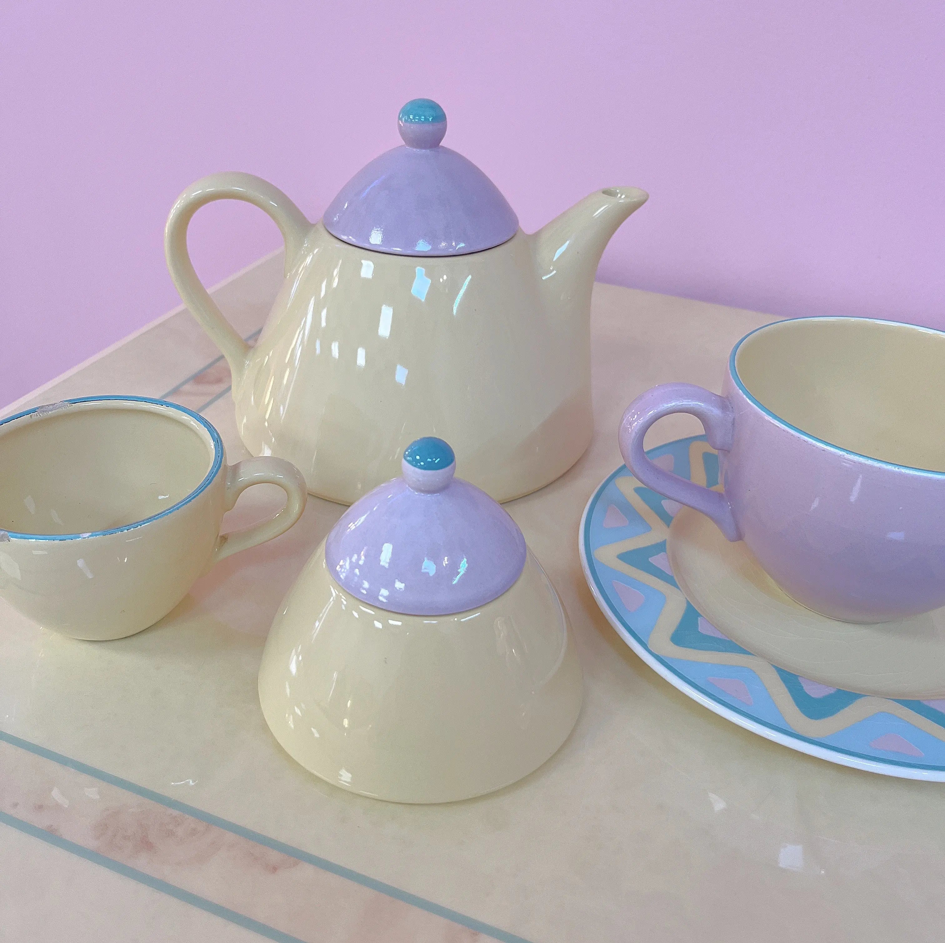 Ensemble à thé Pagnossin Arizona pastel, céramique italienne, Club Barbara
