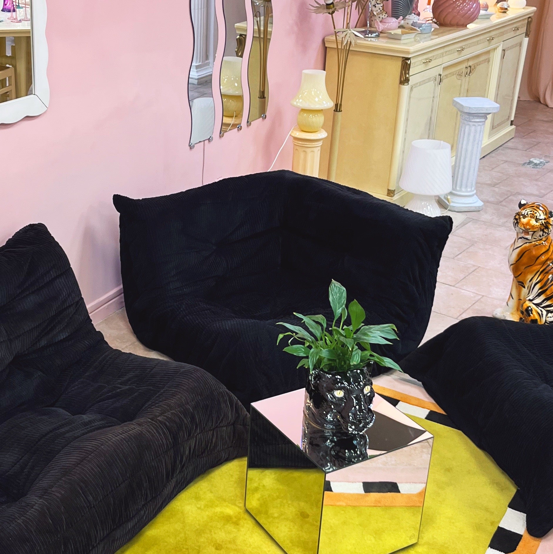 Togo vintage 70’s en velours côtelé noir, Module d’angle