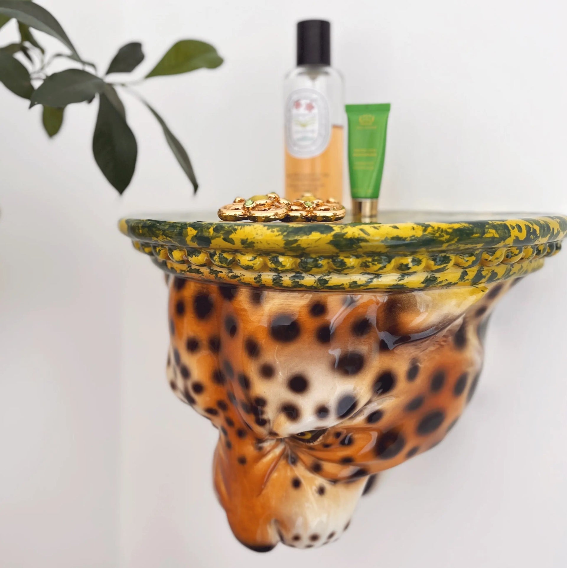 Étagère murale léopard en céramique émaillée, Made in Italy