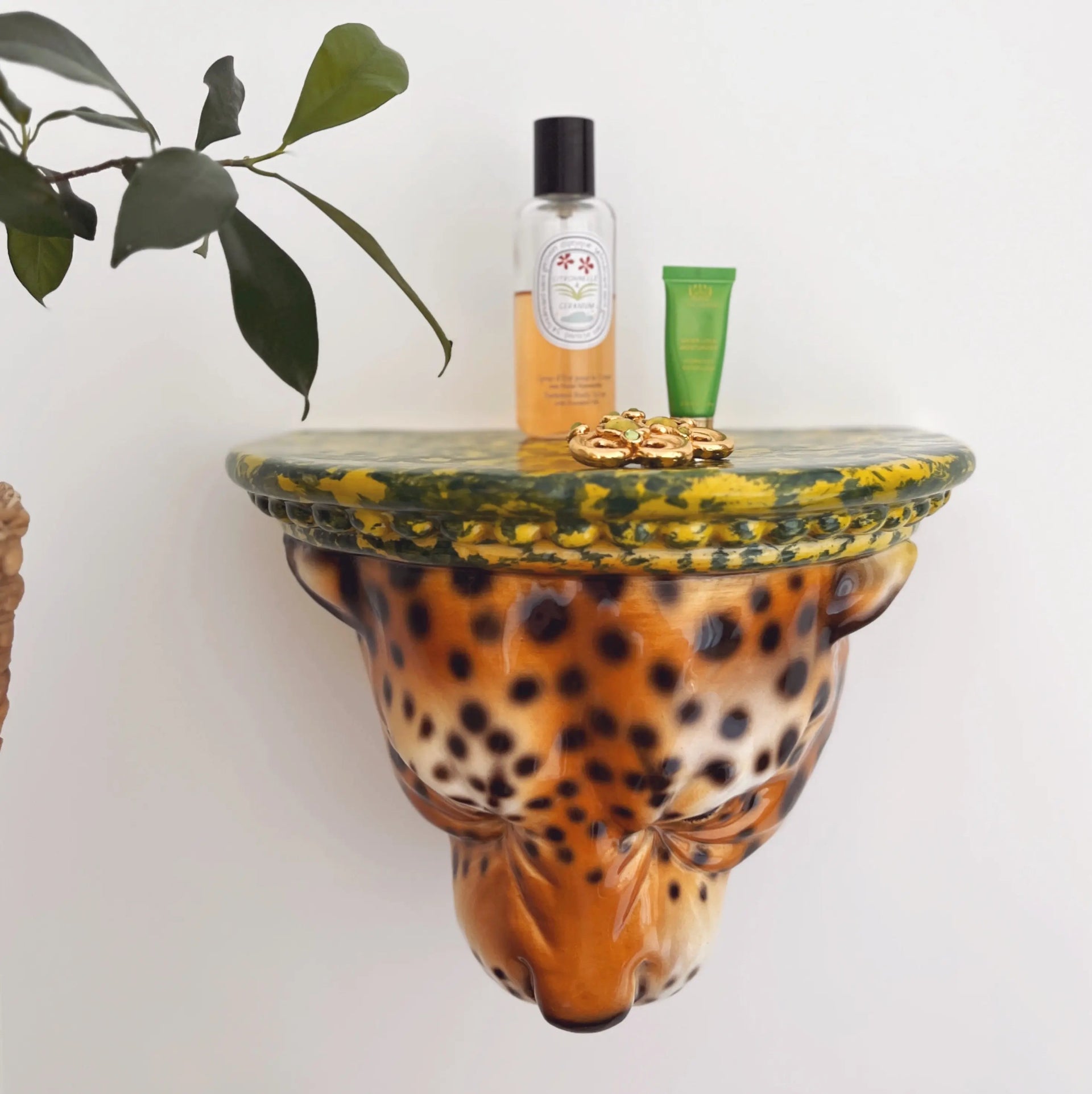 Étagère murale léopard en céramique émaillée, Made in Italy