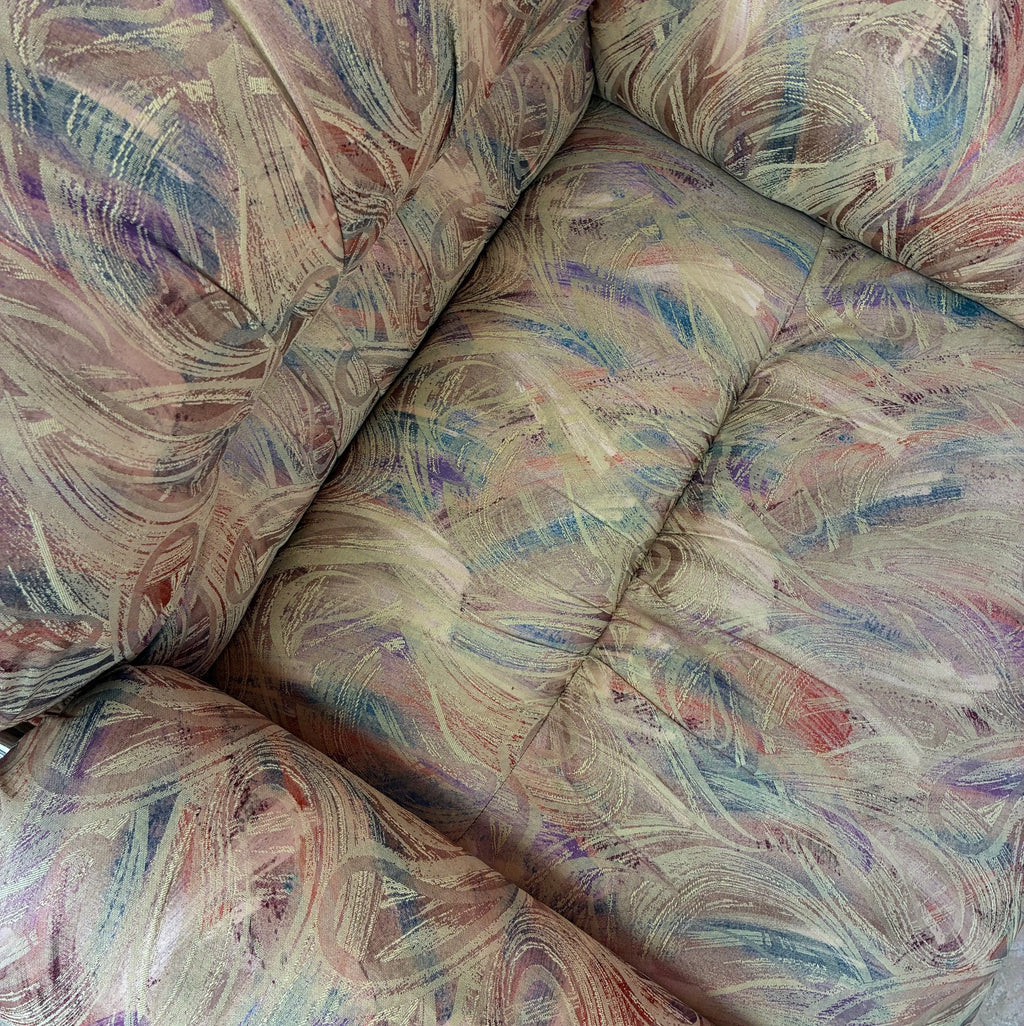 Paire de fauteuils vintage, tube chromé, tissu jacquard pastel, design italien années 70-80