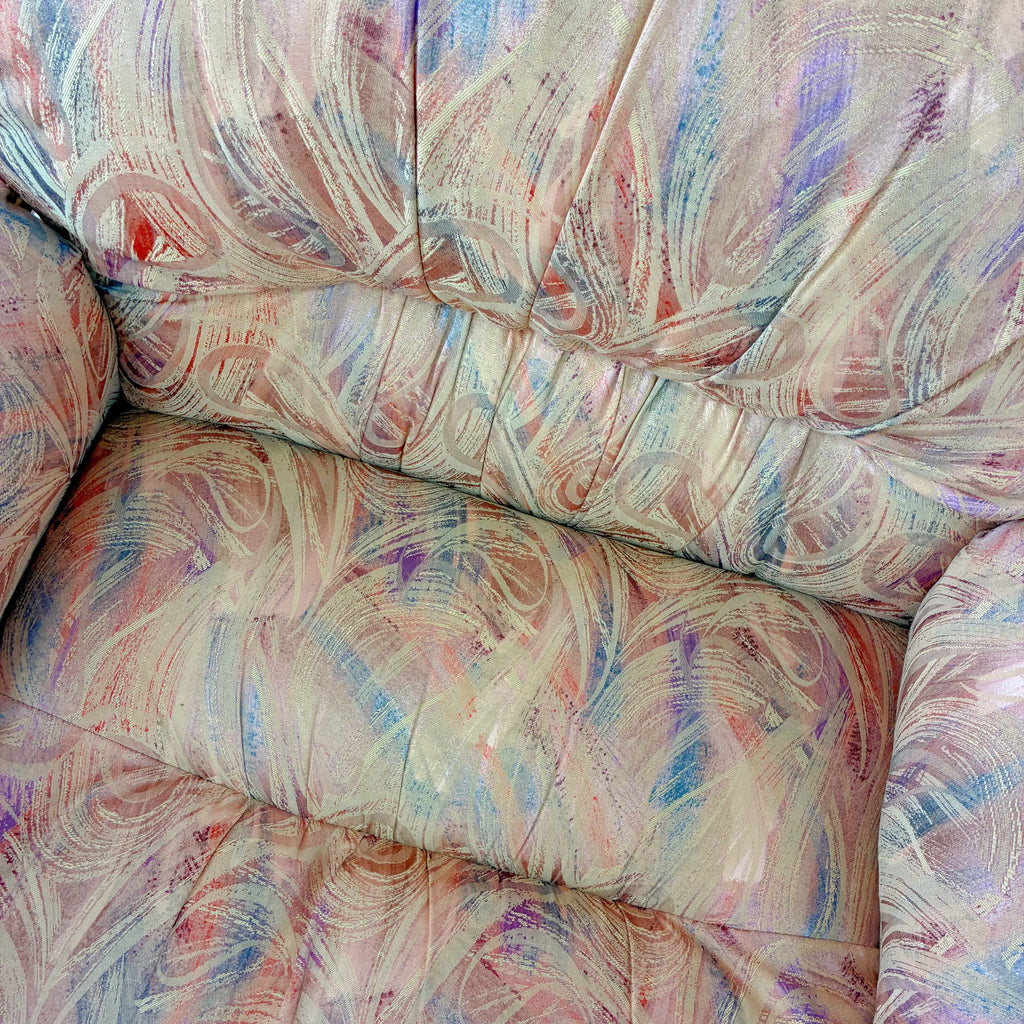 Paire de fauteuils vintage, tube chromé, tissu jacquard pastel, design italien années 70-80