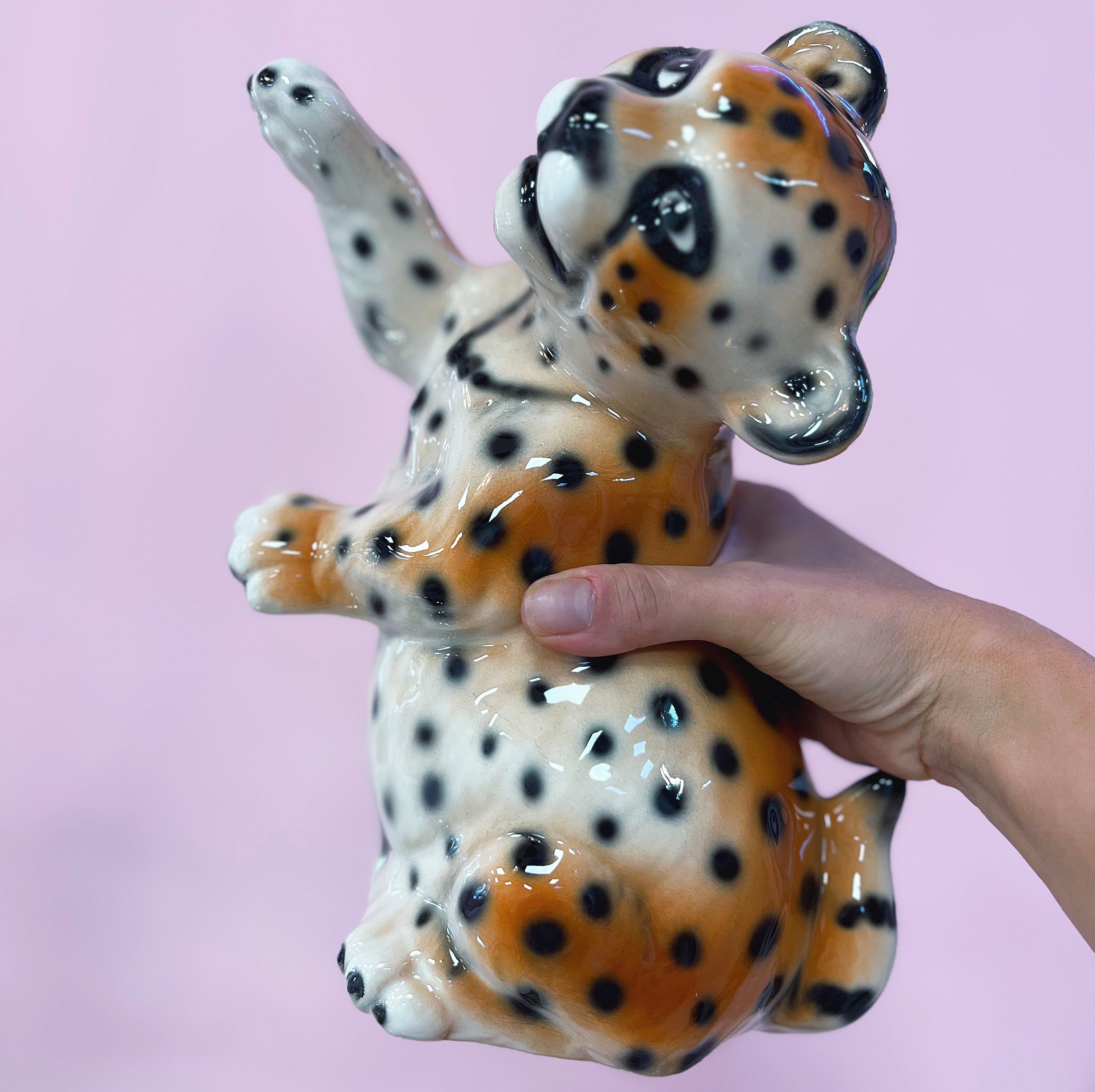 Statuette bebe panthère en céramique émaillée, Italie, années 80