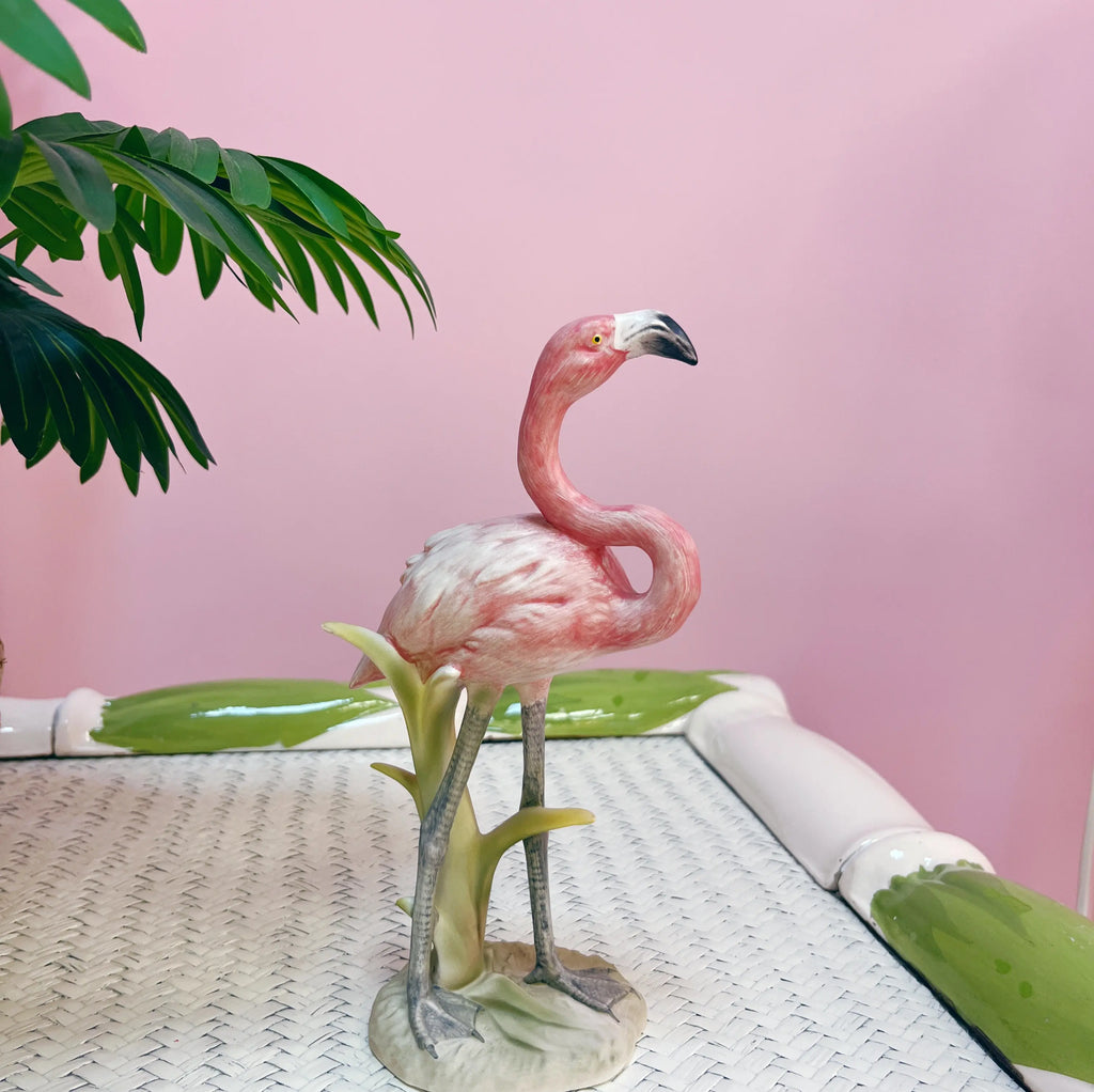 Sculpture flamant rose vintage porcelaine Club Barbara
