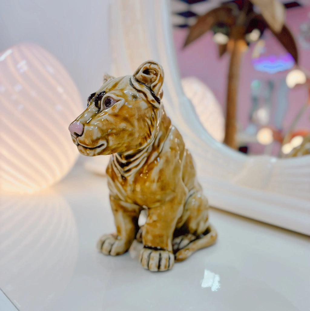 Statue lionceau en céramique italienne vintage années 70, signée Ceramica Pozzi