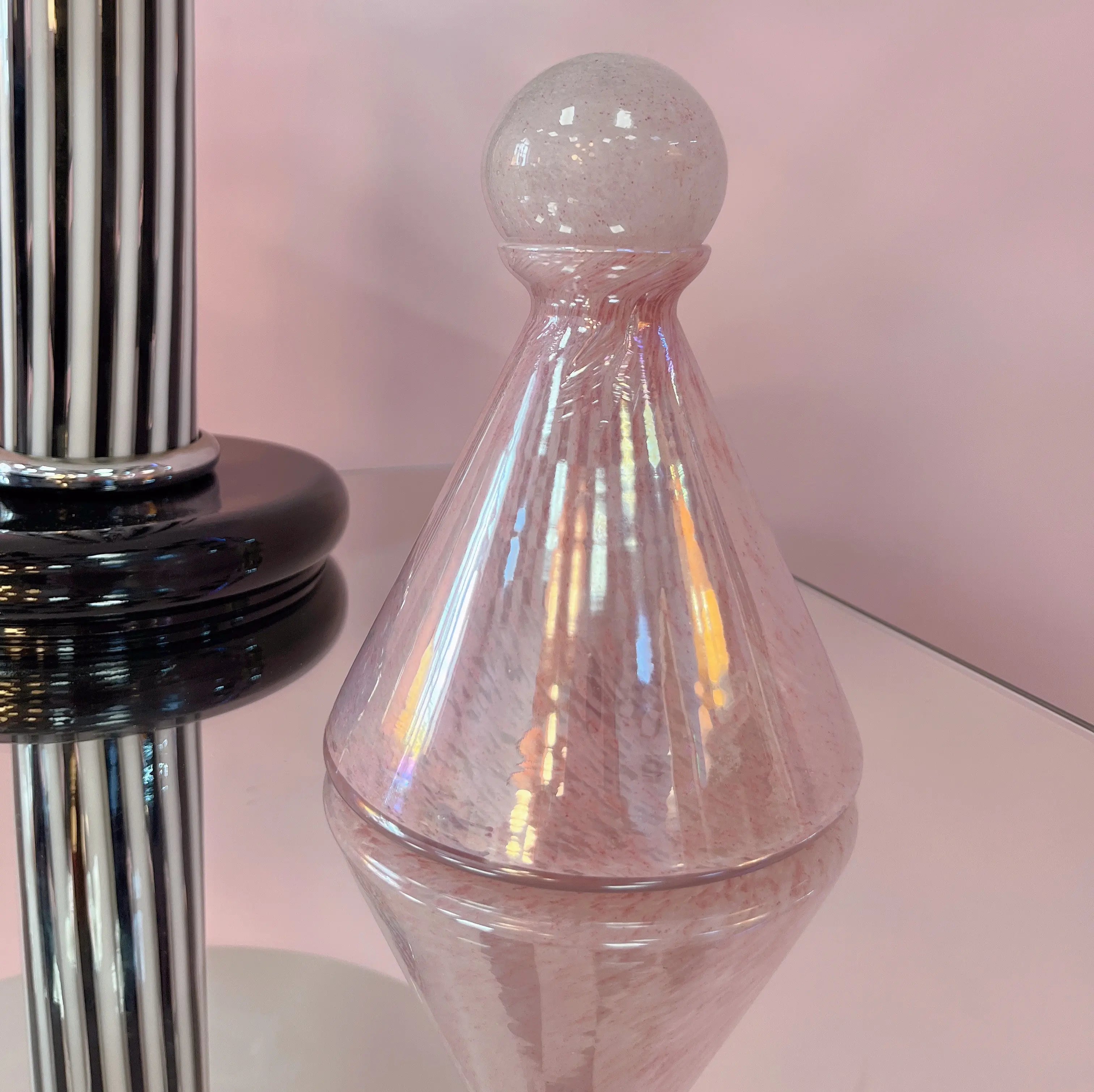 flacon décoratif verre soufflé rose vintage italie
