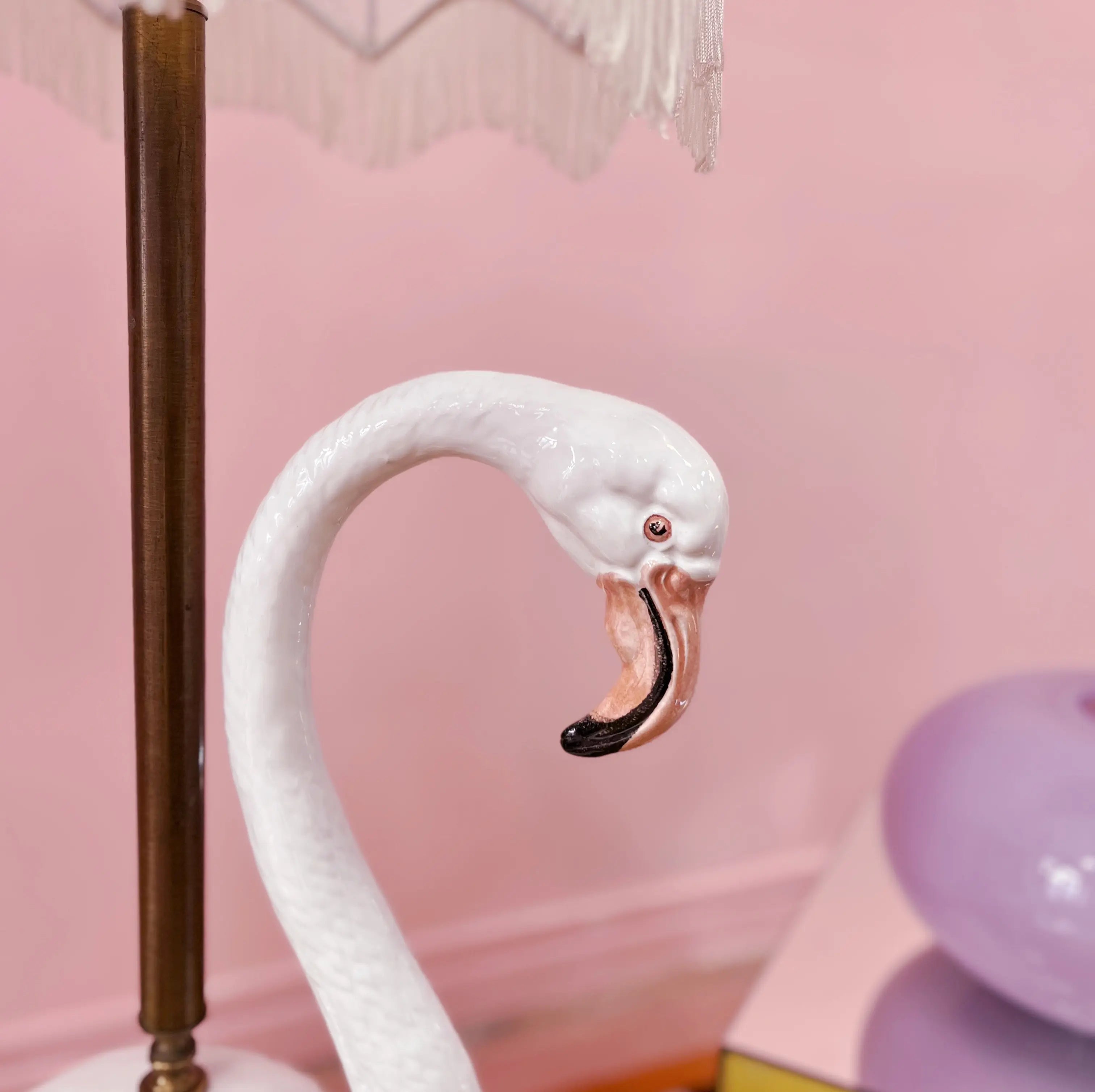Grande lampe flamant rose en céramique, années 70