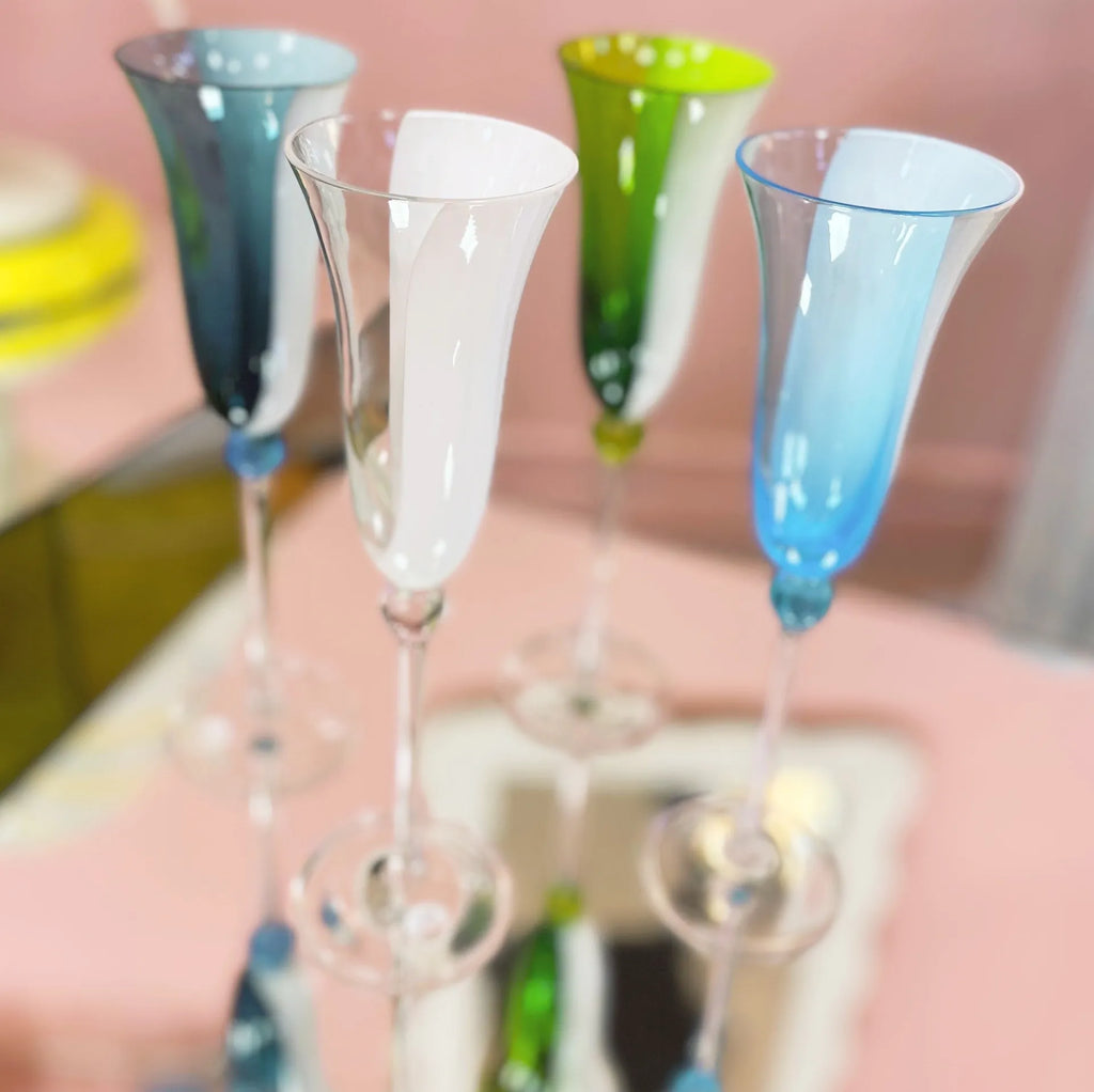 Flûtes en verre soufflé, set de 4, Italie, années 80 - Club Barbara