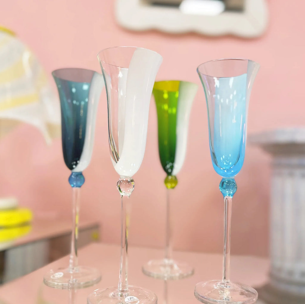 Flûtes en verre soufflé, set de 4, Italie, années 80 - Club Barbara
