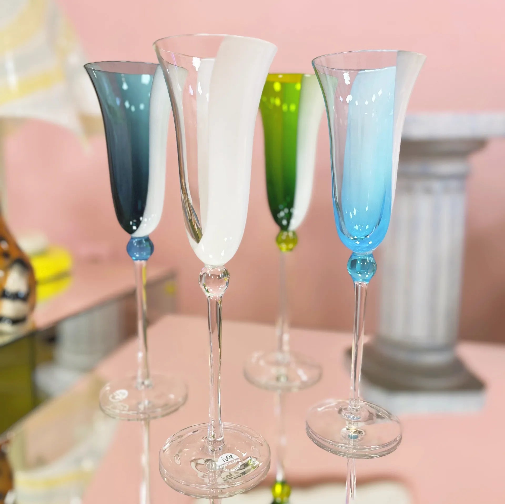 Flûtes en verre soufflé, set de 4, Italie, années 80 - Club Barbara