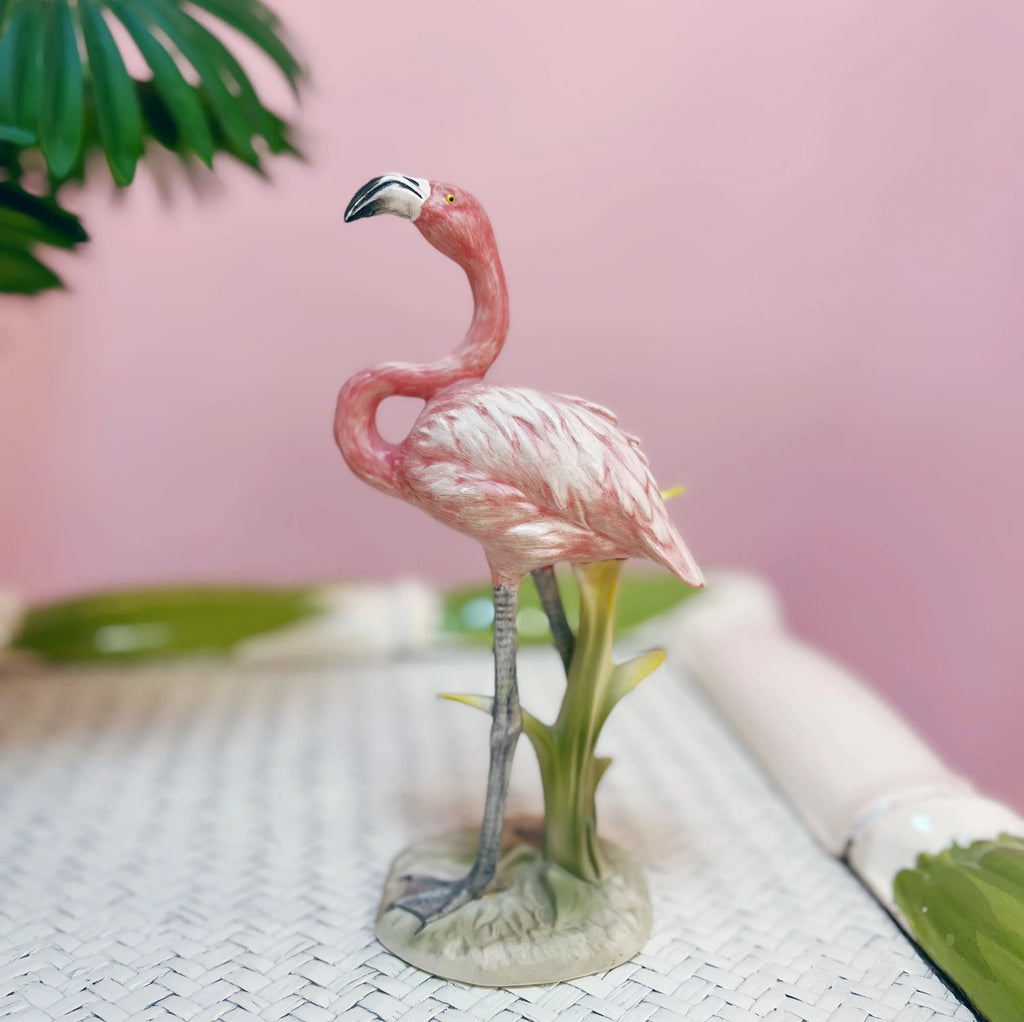 Vue de profil flamant rose Goebel vintage Club Barbara
