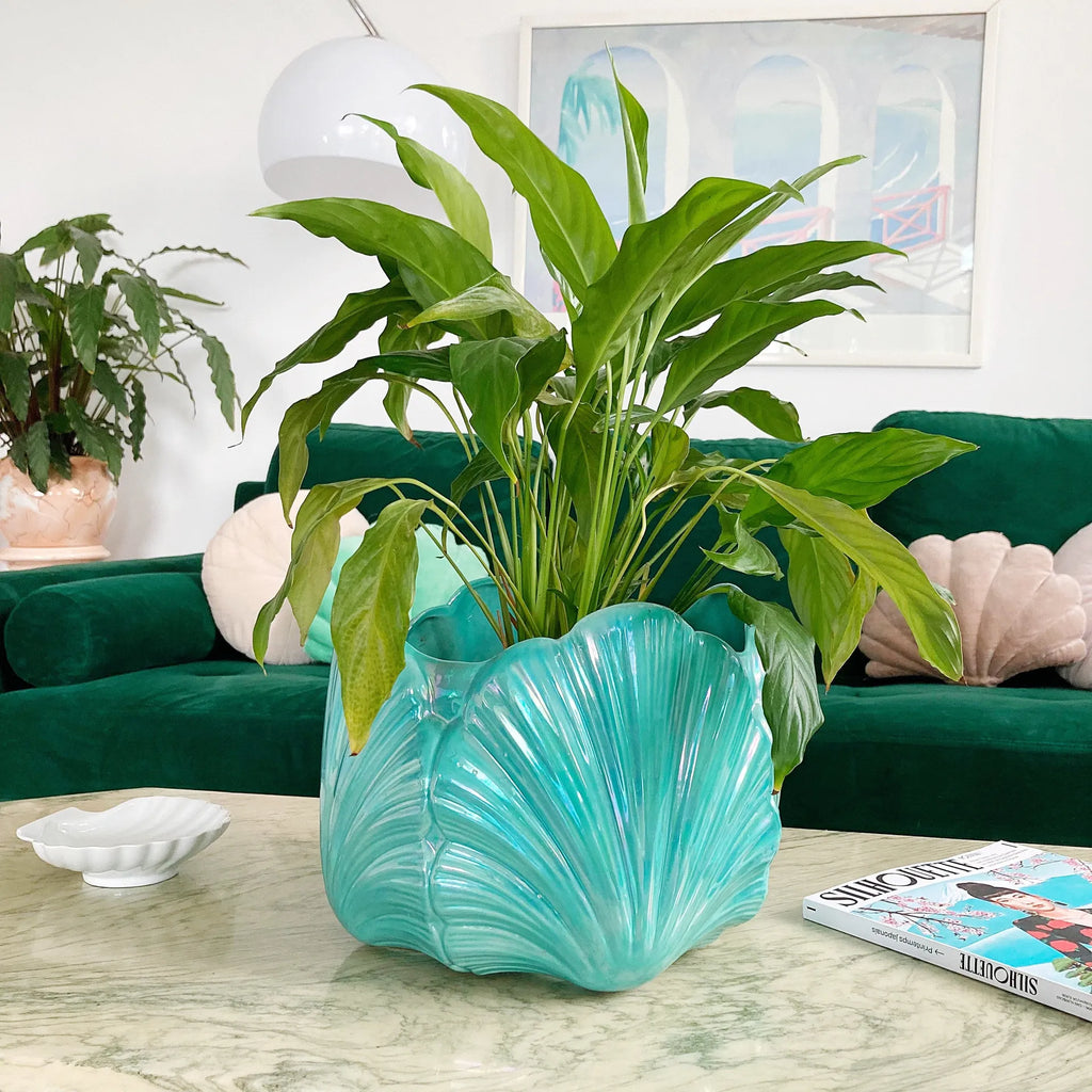 Grand cache-pot coquillage vert iridescent - Club Barbara