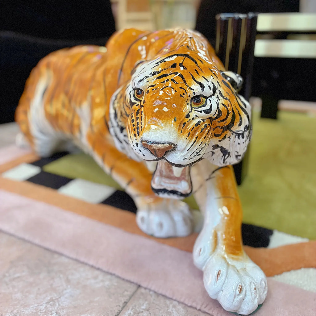 Grand tigre en céramique italienne vintage, 1 mètre, années 70-80 - Club Barbara
