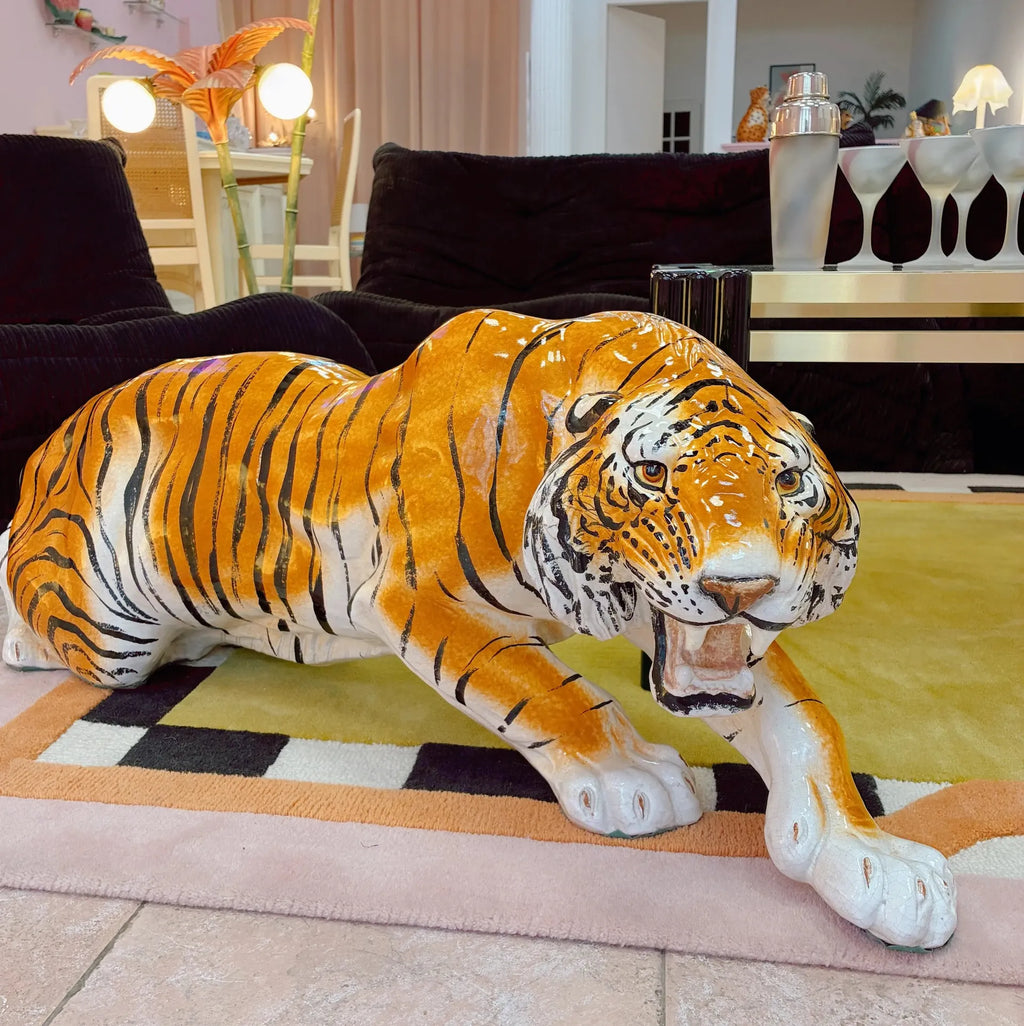 Grand tigre en céramique italienne vintage, 1 mètre, années 70-80 - Club Barbara