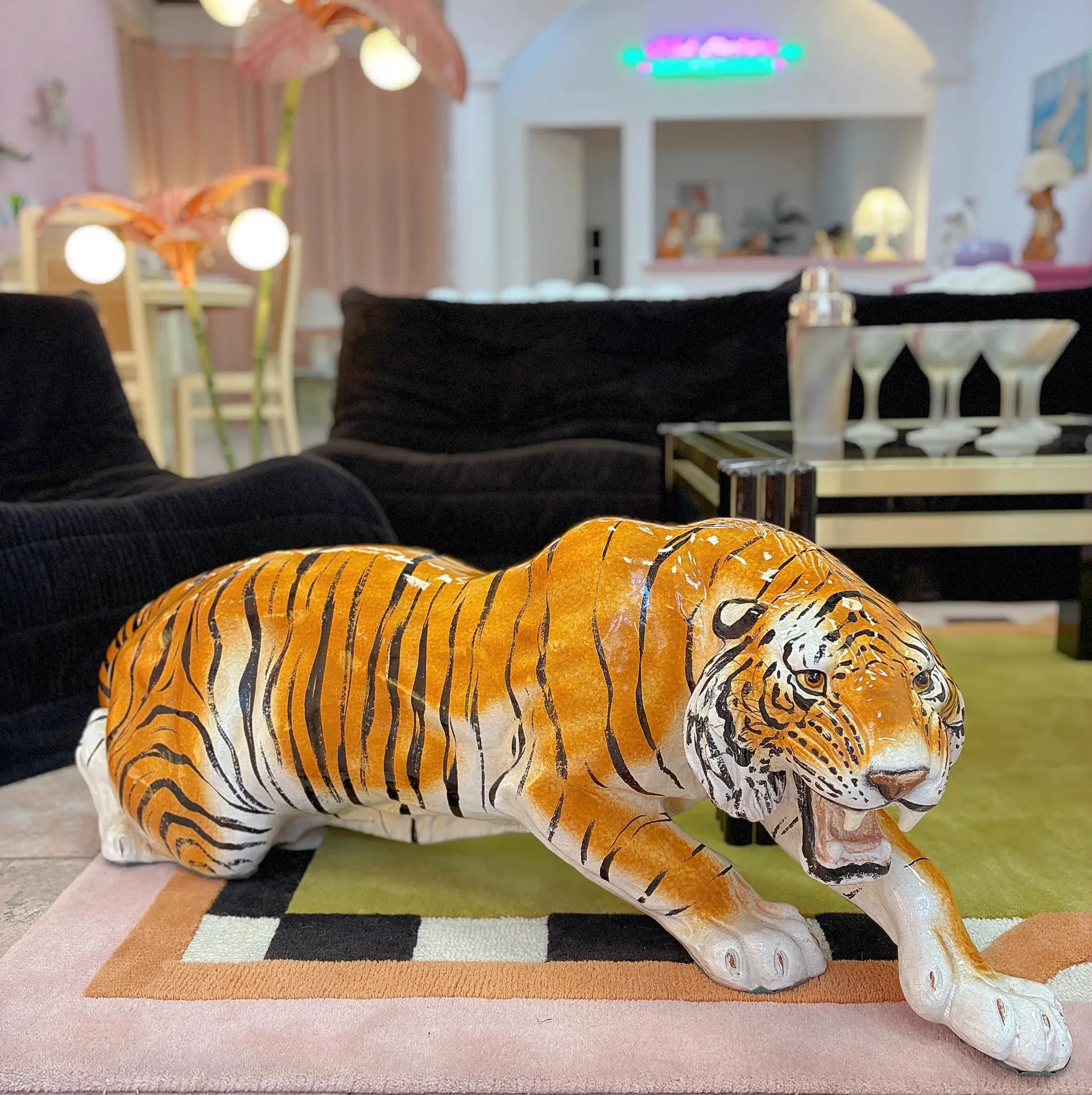 Grand tigre en céramique italienne vintage, 1 mètre, années 70-80 - Club Barbara