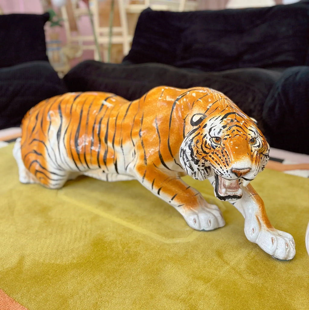 Grand tigre en céramique italienne vintage, 1 mètre, années 70-80 - Club Barbara