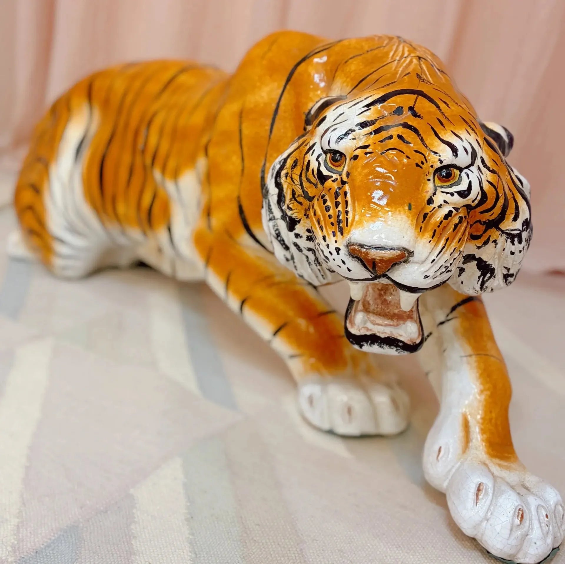 Grand tigre en céramique italienne vintage, 1 mètre, années 70-80 - Club Barbara