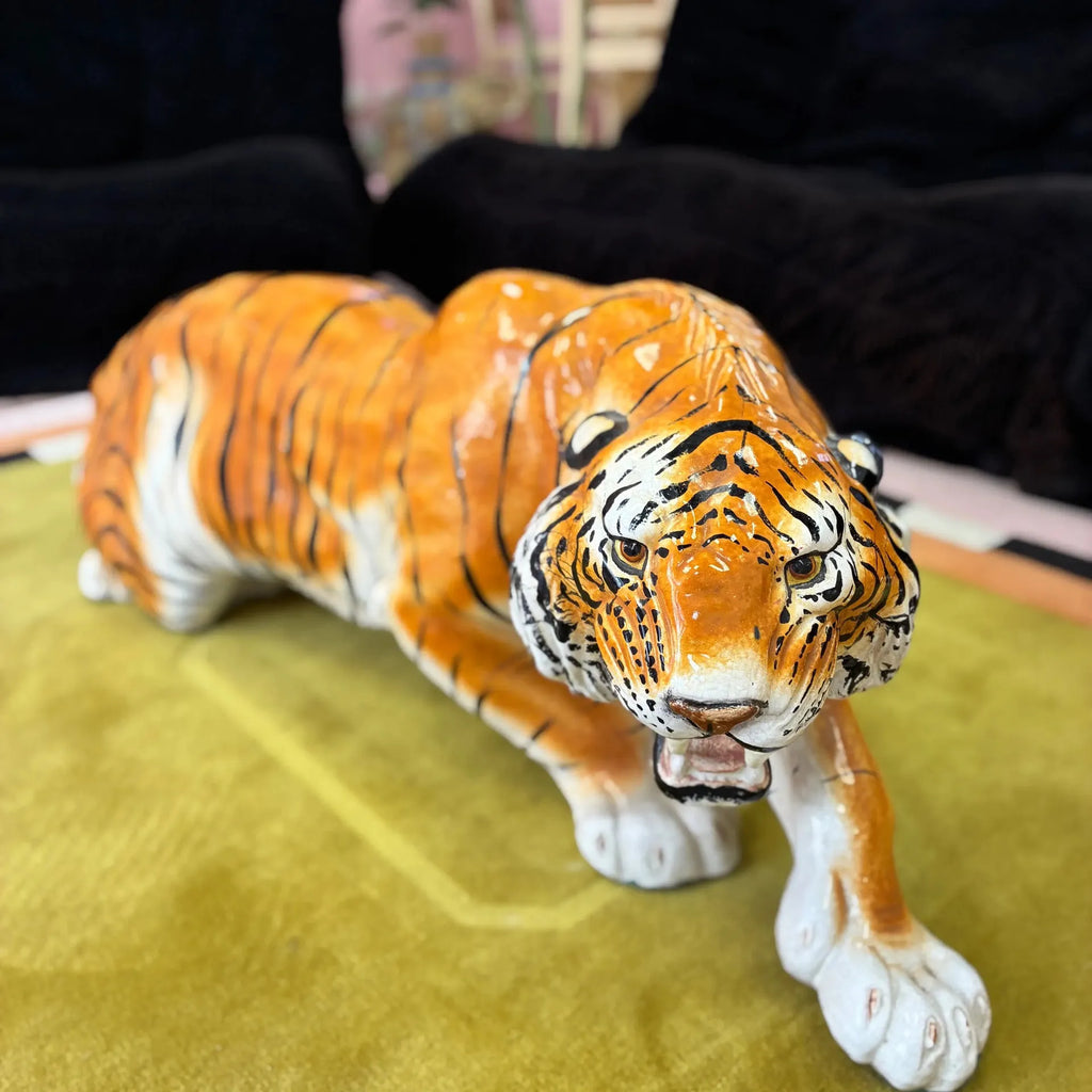 Grand tigre en céramique italienne vintage, 1 mètre, années 70-80 - Club Barbara