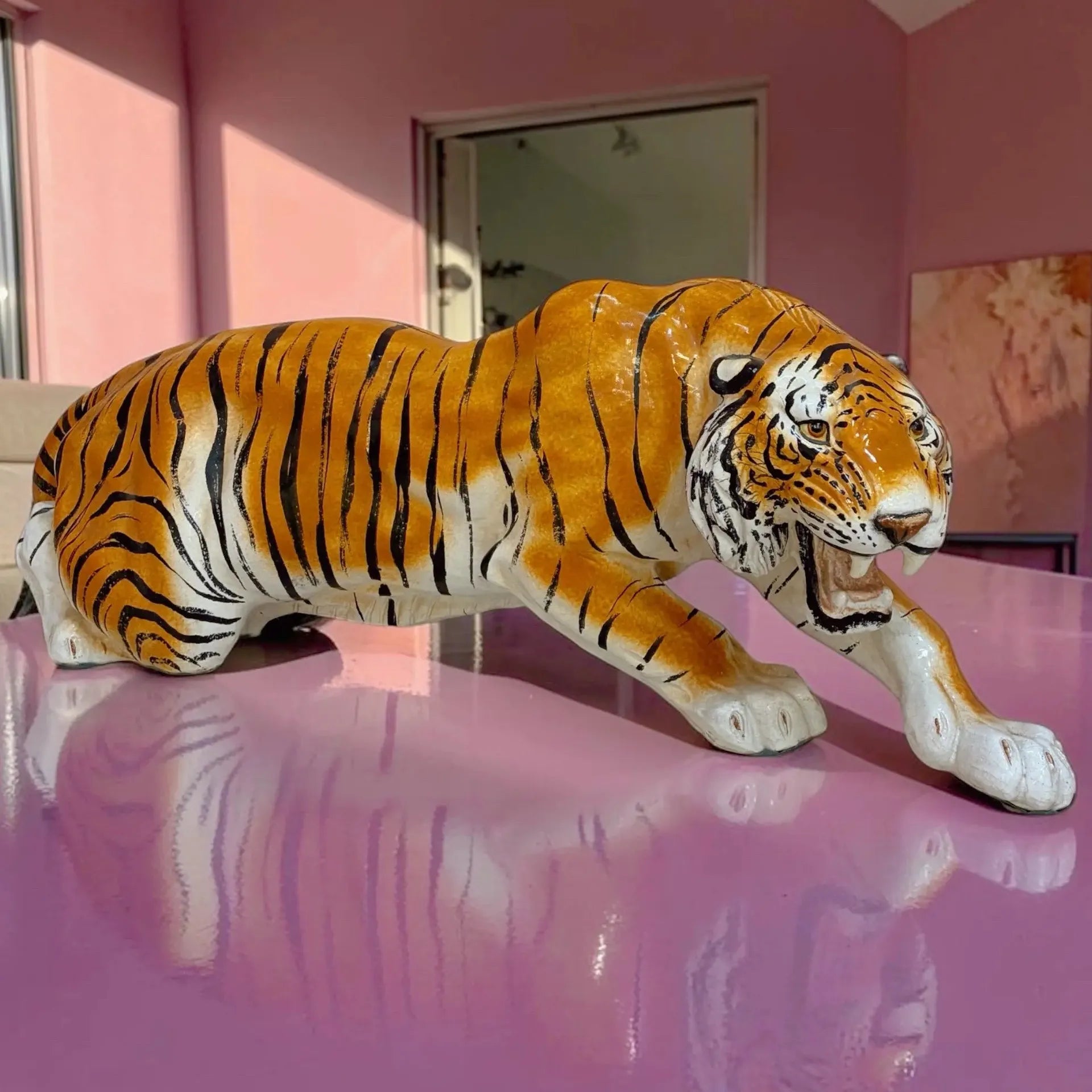 Grand tigre en céramique italienne vintage, 1 mètre, années 70-80 - Club Barbara