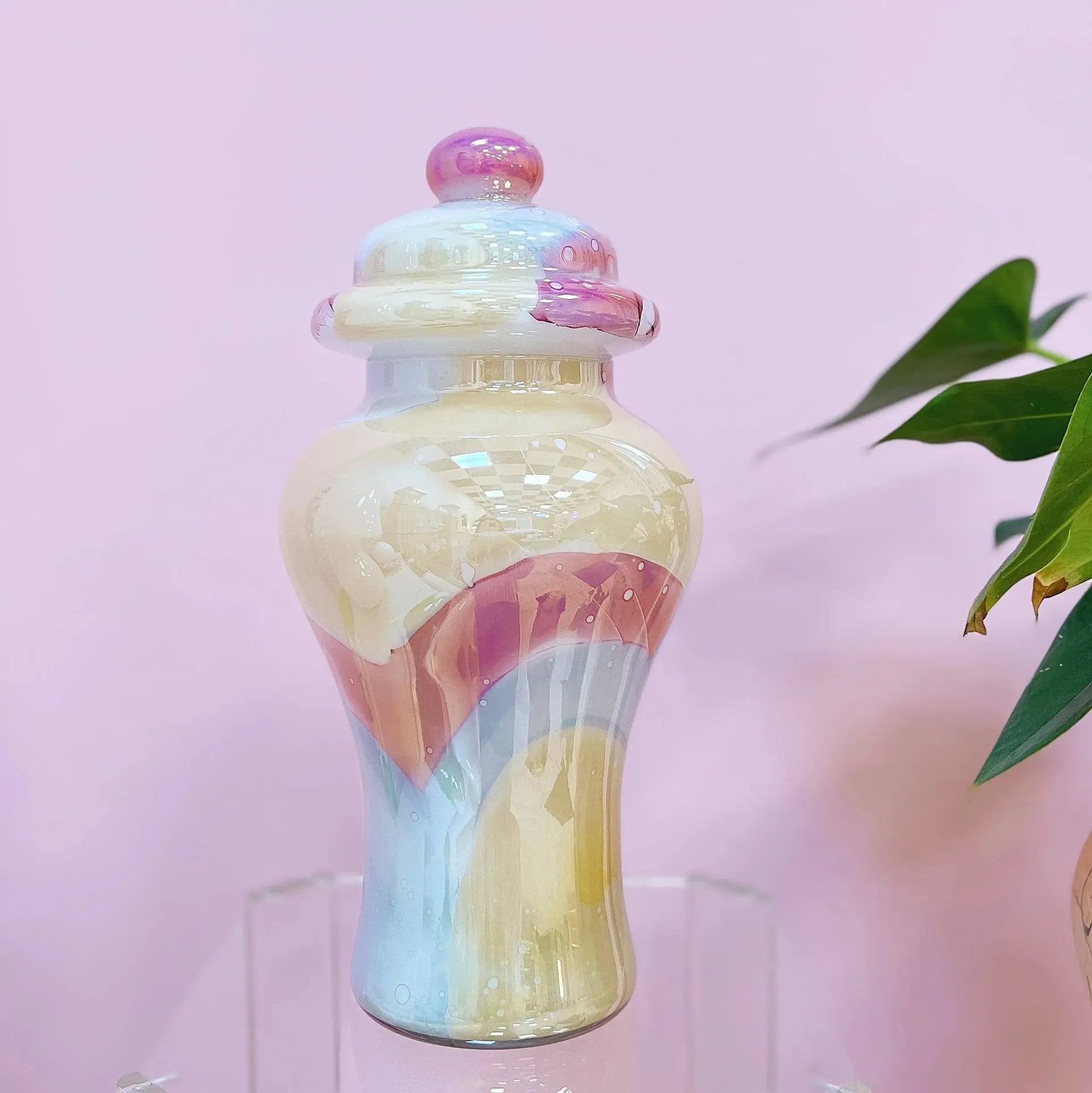 Grande bonbonnière en verre soufflé marbré pastel, Italie, années 80 - Club Barbara
