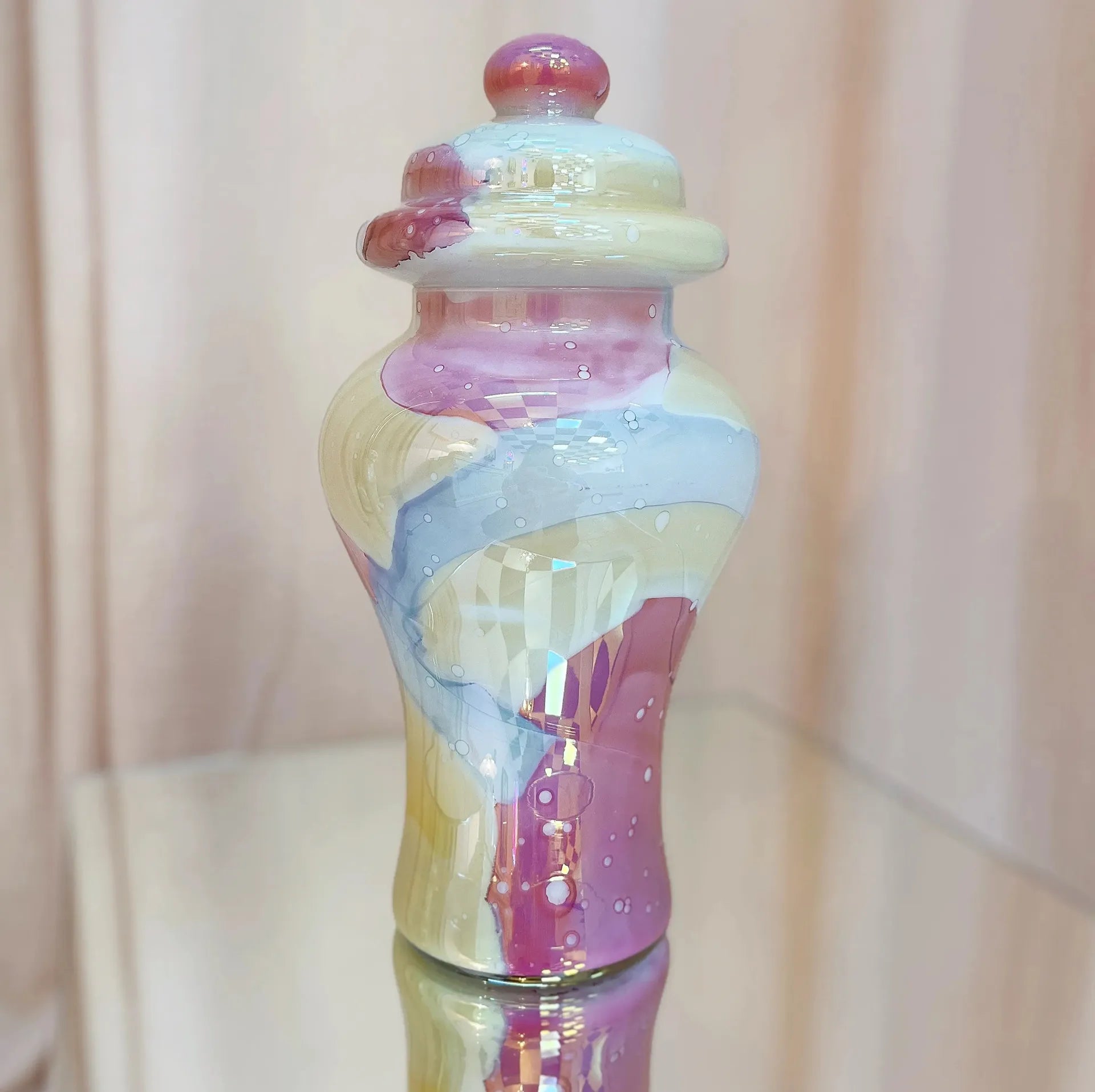 Grande bonbonnière en verre soufflé marbré pastel, Italie, années 80 - Club Barbara
