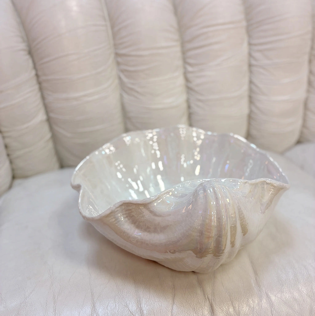 Grande coupe coquillage vintage en céramique italienne irisée, Bassano, années 80
