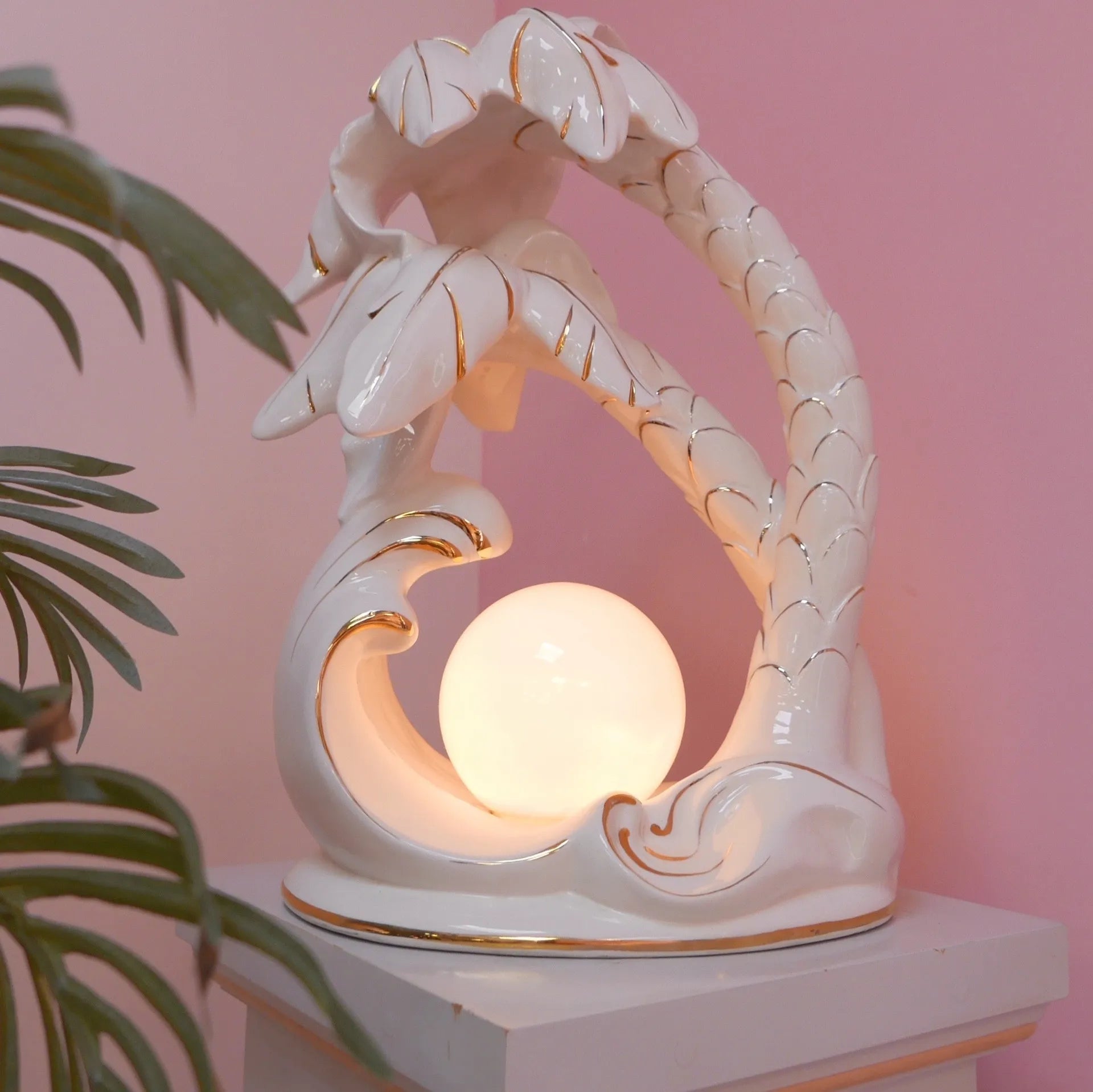 Grande Lampe de Table Palm Tree – Céramique, Italie, Années 70 - Club Barbara