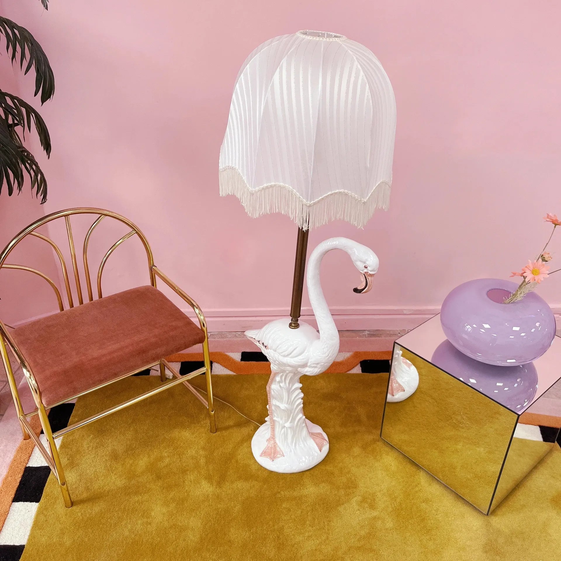 Grande lampe flamant rose en céramique, années 70 - Club Barbara