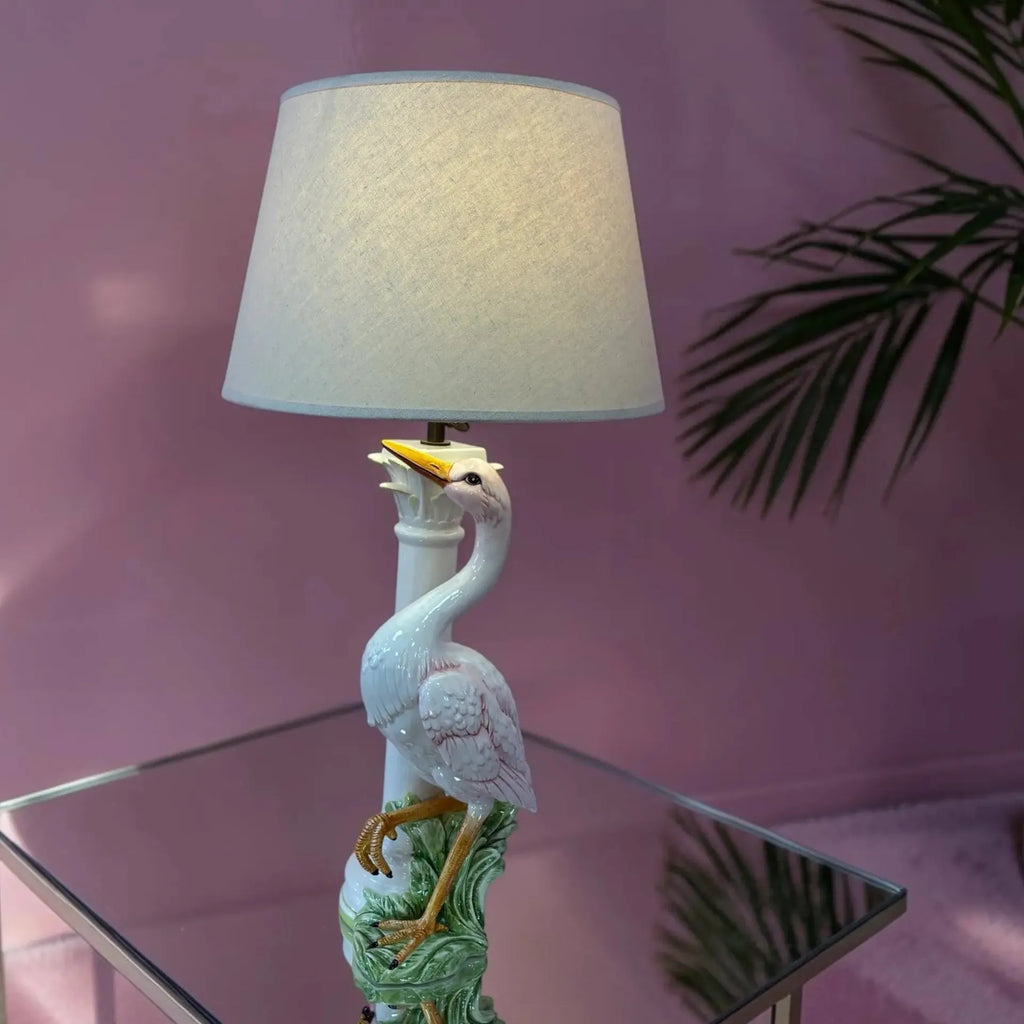 Grande lampe oiseau rose en céramique italienne signée Chaumette Paris, années 70 - Club Barbara