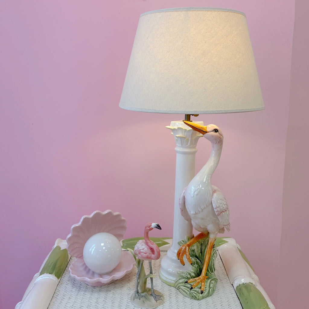 Grande lampe vintage en céramique italienne des années 70, sujet échassier polychrome
