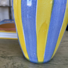 Load image into Gallery viewer, Blue and yellow striped vase
