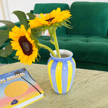 Load image into Gallery viewer, Blue and yellow striped vase
