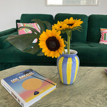 Load image into Gallery viewer, Blue and yellow striped vase
