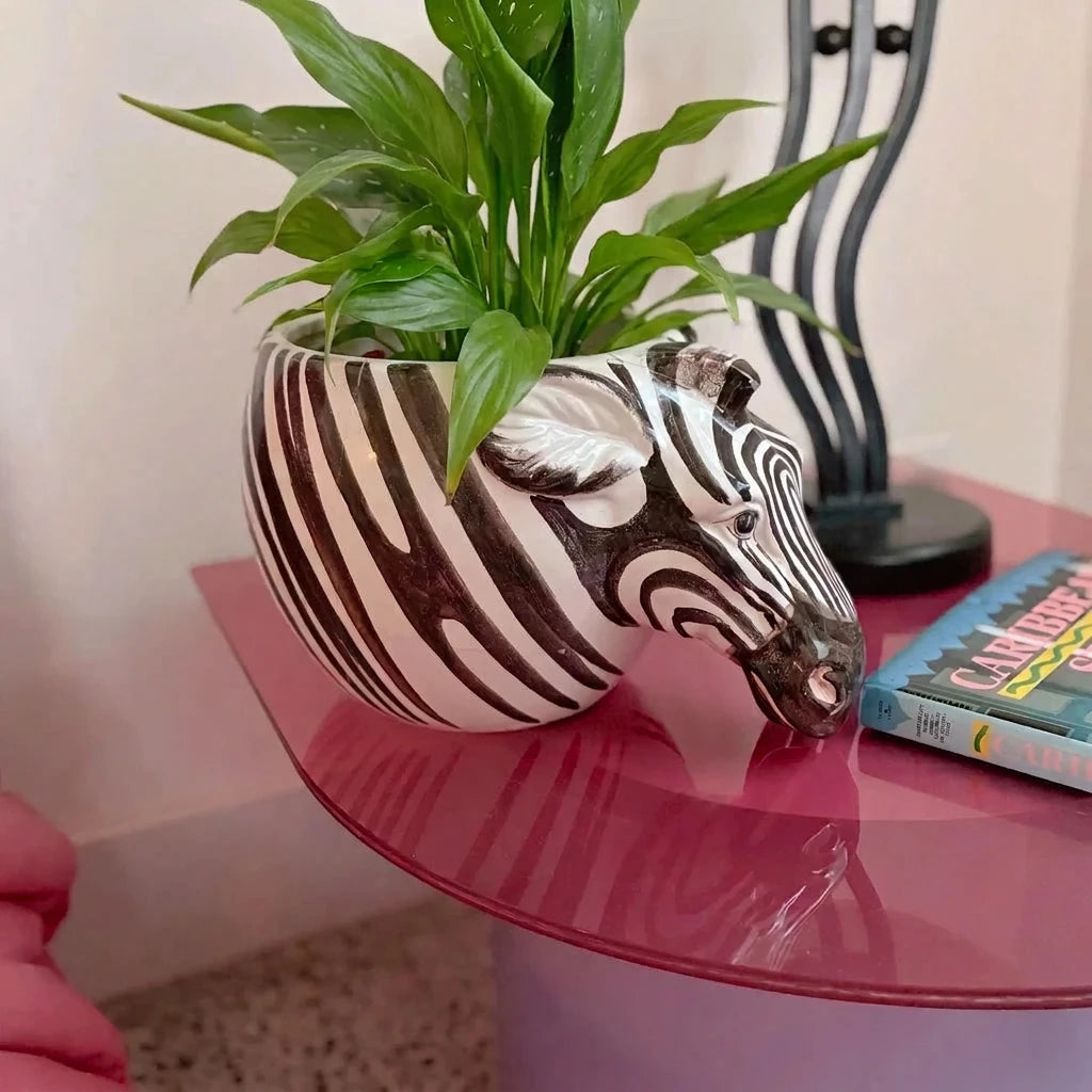 Cache-pot zèbre vintage en céramique italienne, années 80