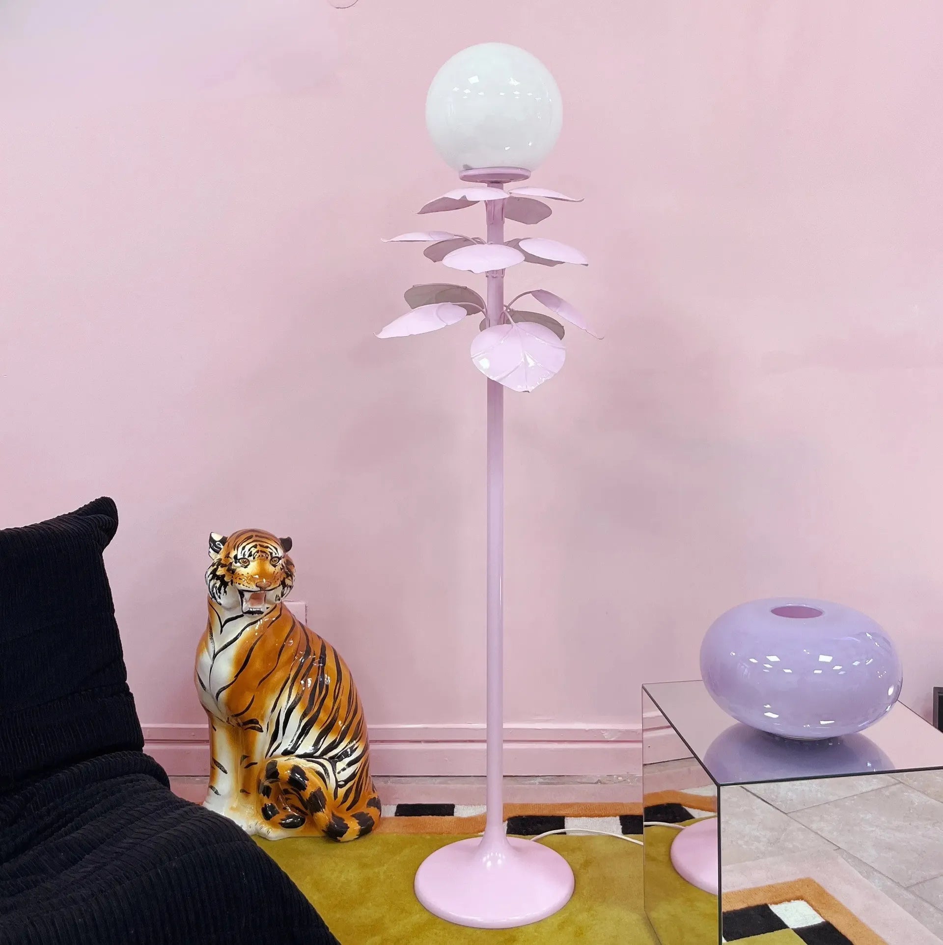 Lampadaire feuillage et globe opalin Sergio Terzani, années 70 - Club Barbara