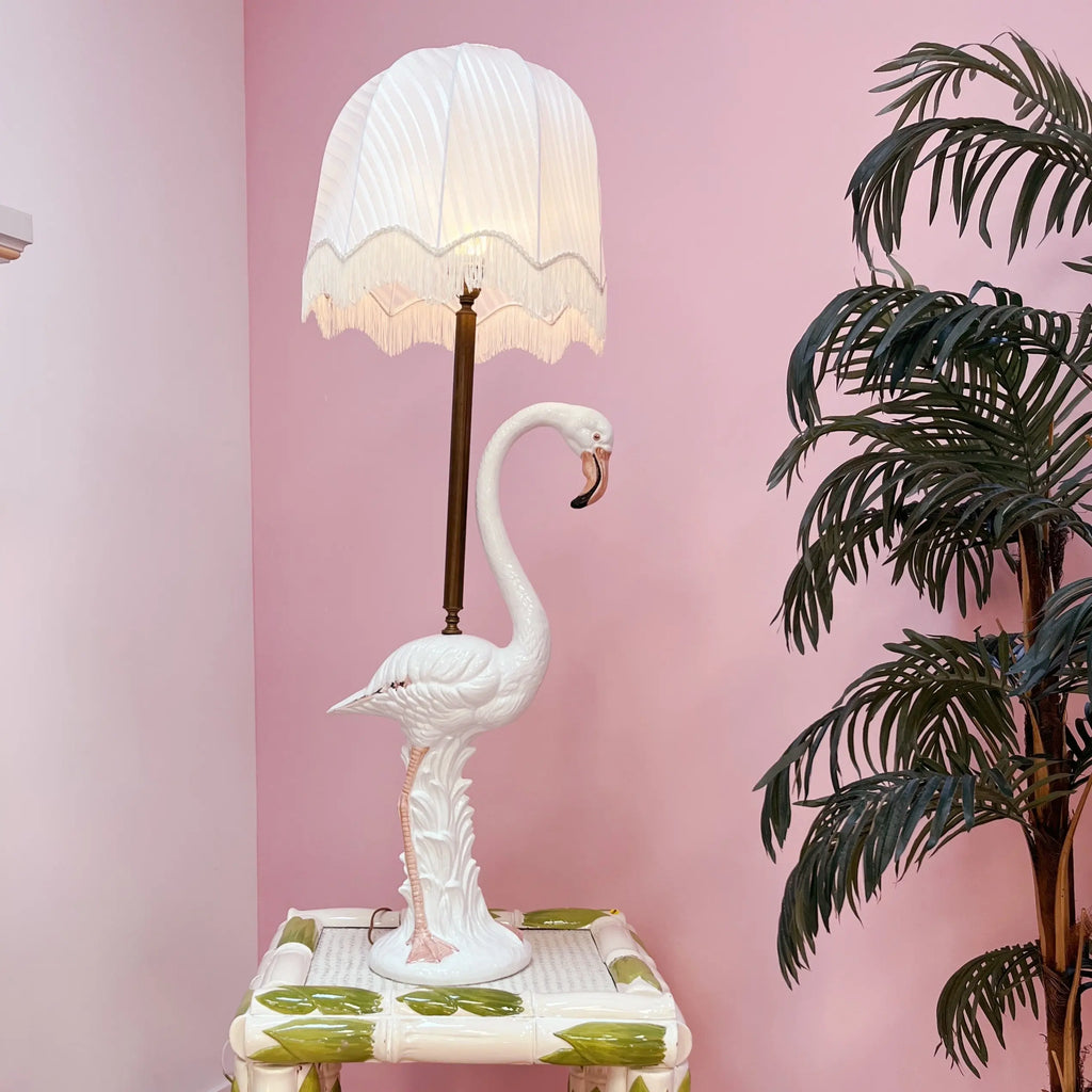 Grande lampe flamant rose en céramique, années 70