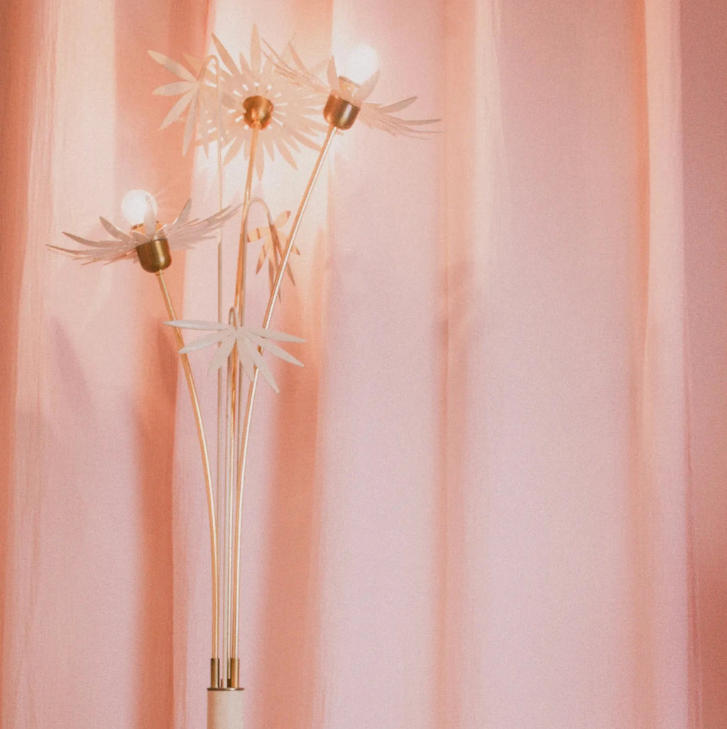 Lampadaire fleurs vintage en laiton doré, 3 lumières, Italie, années 70