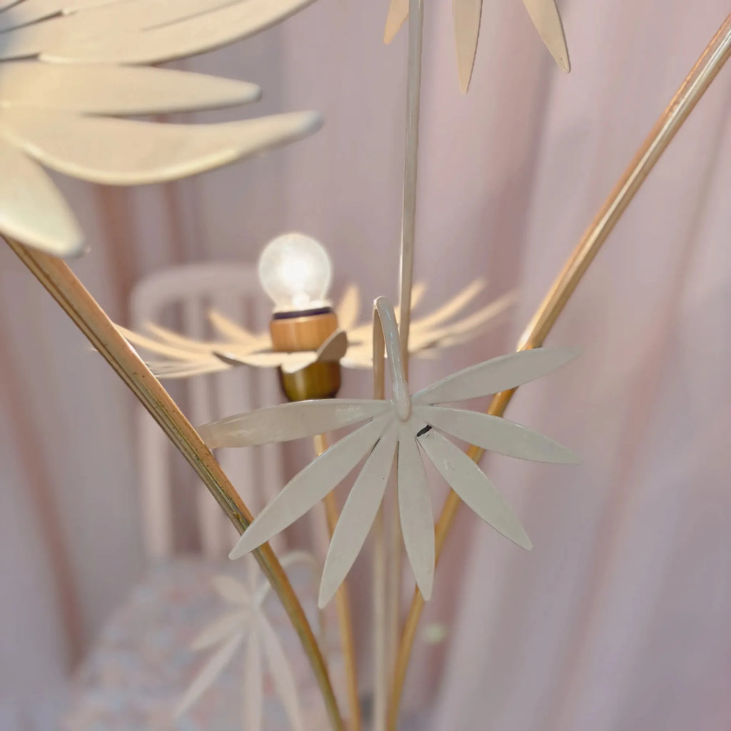 Lampadaire fleurs vintage en laiton doré, 3 lumières, Italie, années 70 - Club Barbara