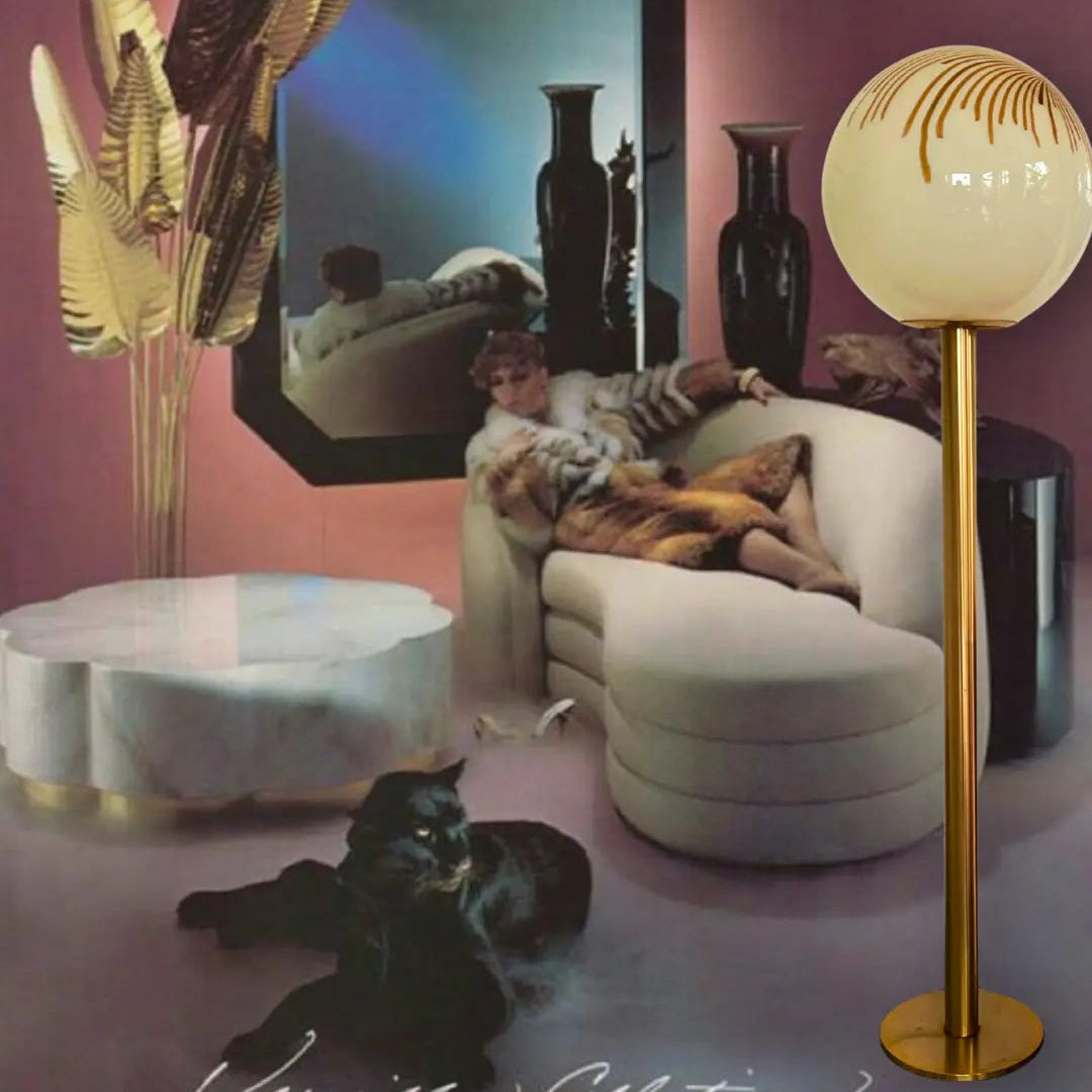 Lampadaire vintage italien en laiton et globe en verre de Murano années 70 Club Barbara