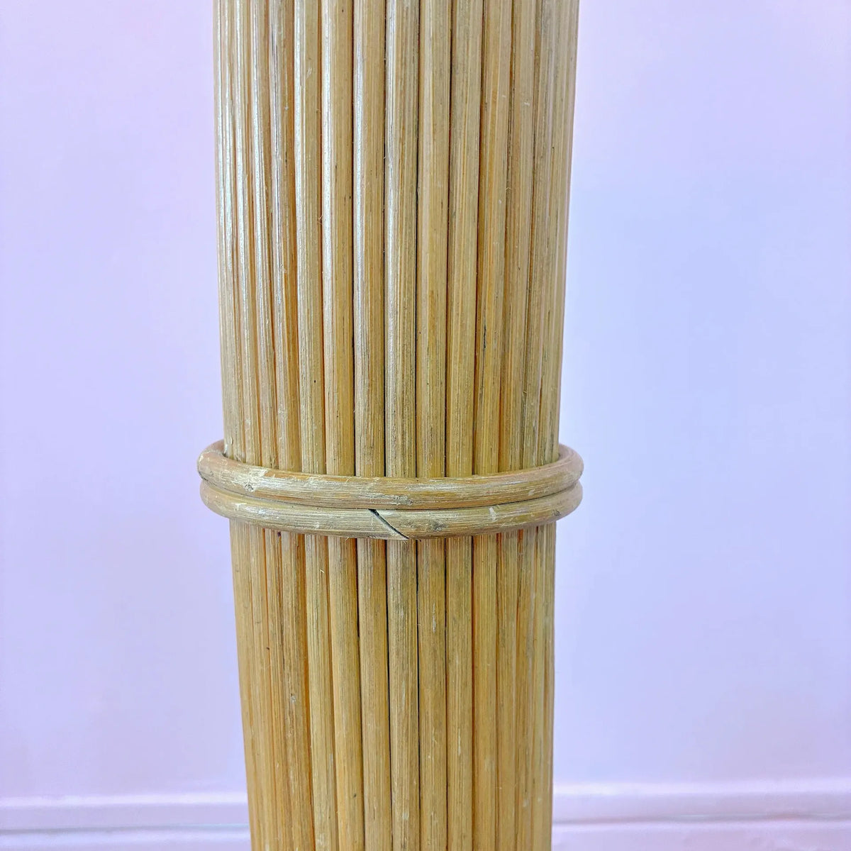 Lampadaire palmier cocotier en rotin, 3 lumières, vintage 70-80, 195 cm - Club Barbara