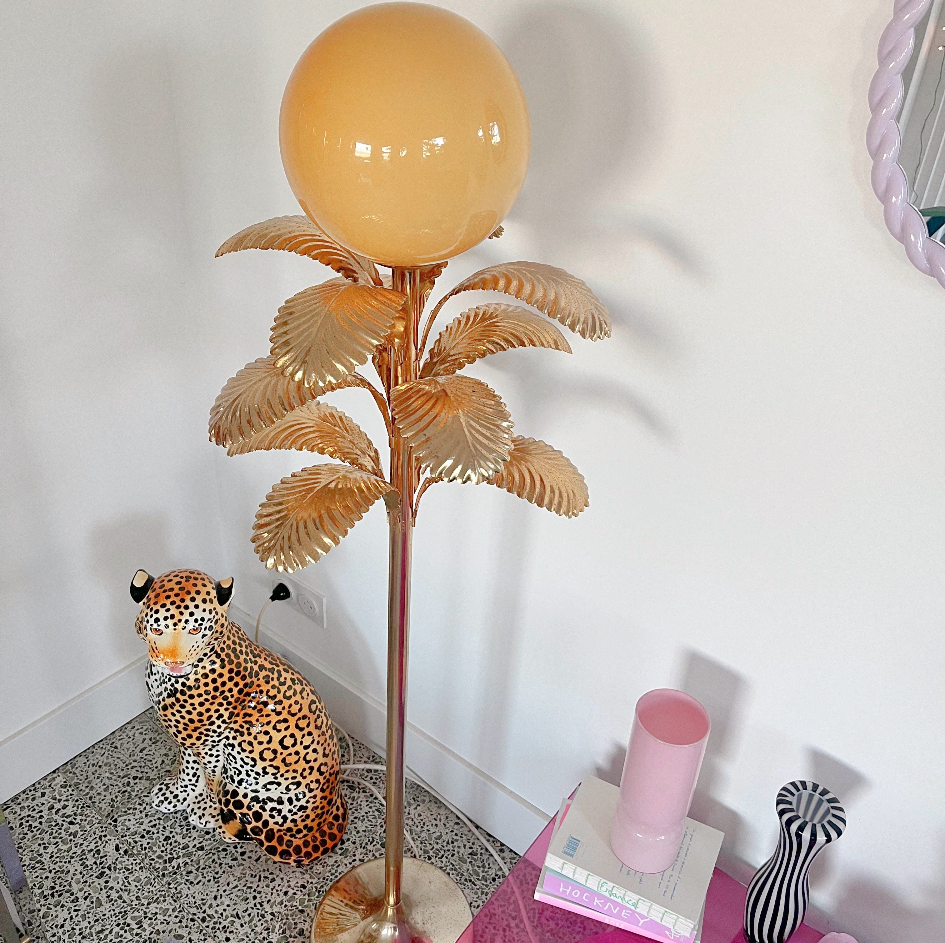 Lampe palmier Hollywood Regency italienne 80s grand modèle