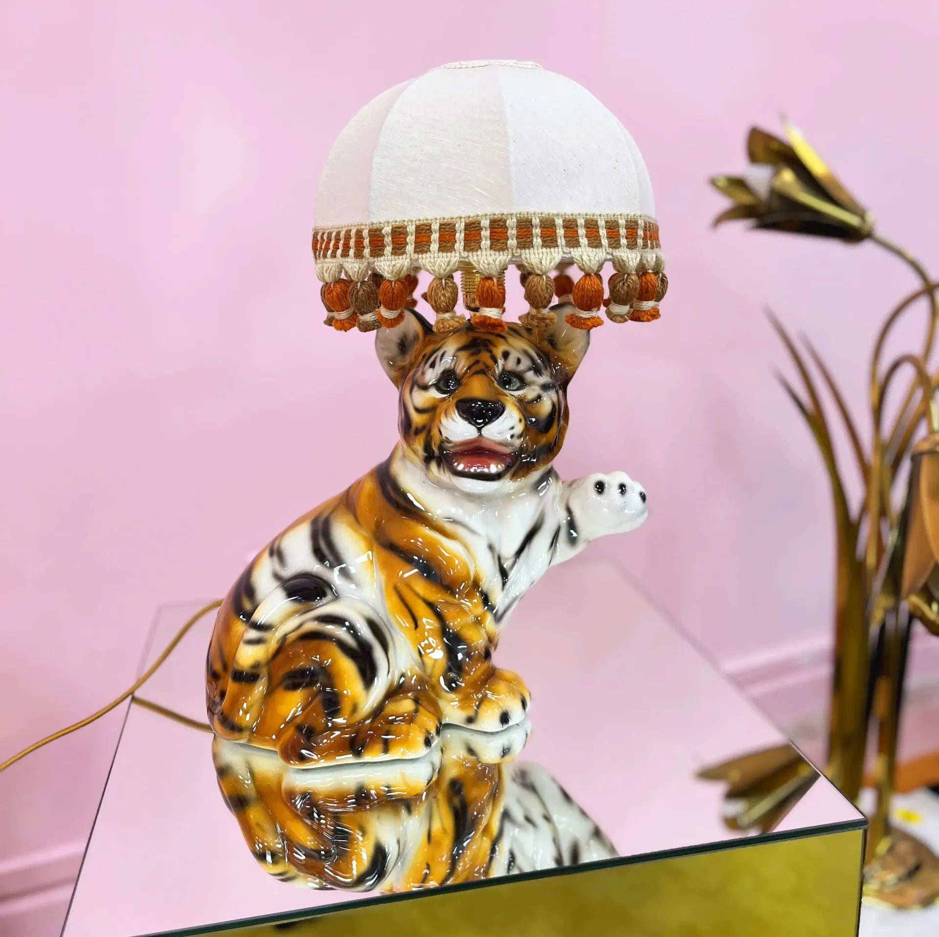Lampe bébé tigre artisanale, céramique vintage, pièce unique, Italie - Club Barbara