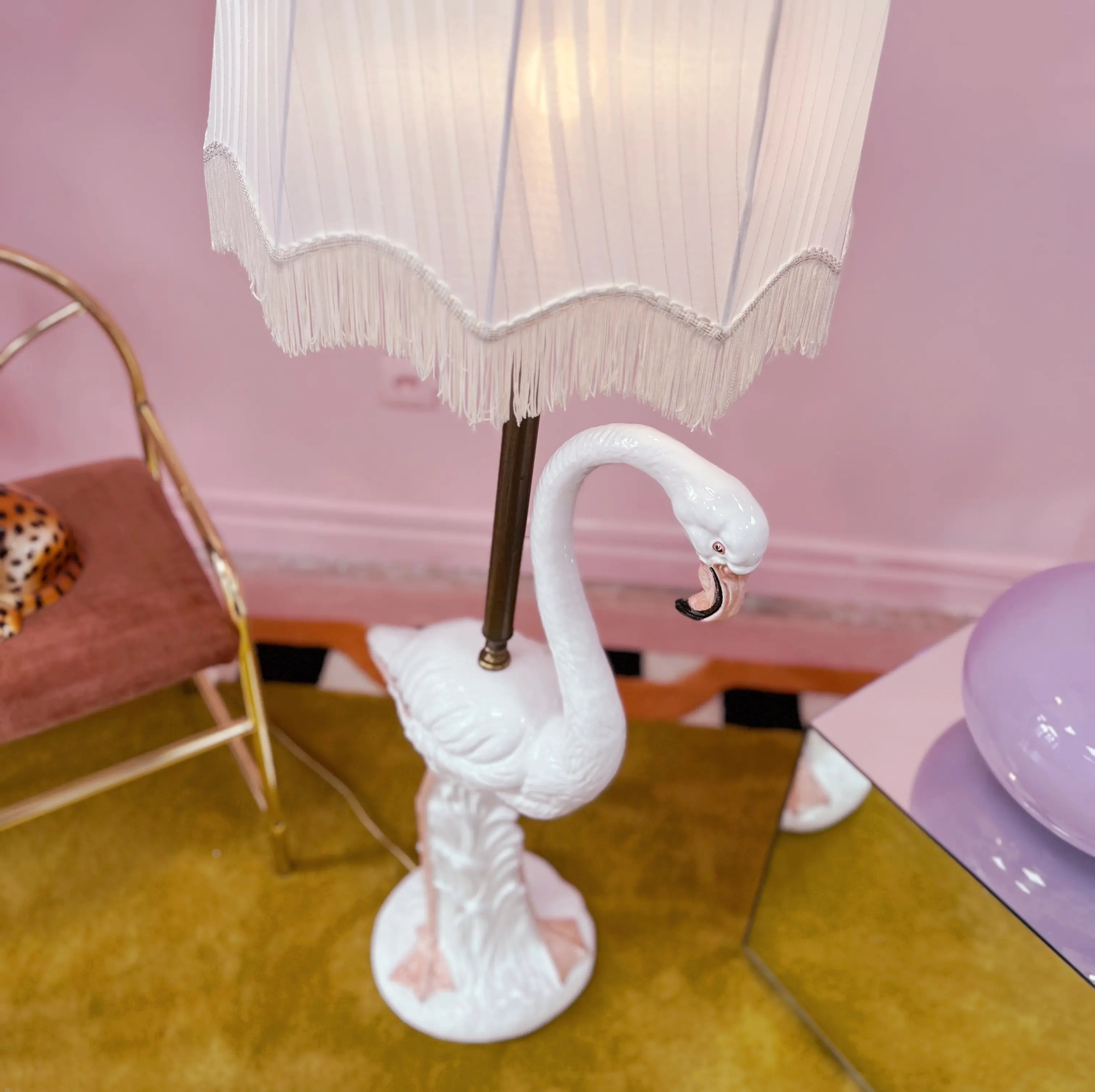Grande lampe flamant rose en céramique, années 70