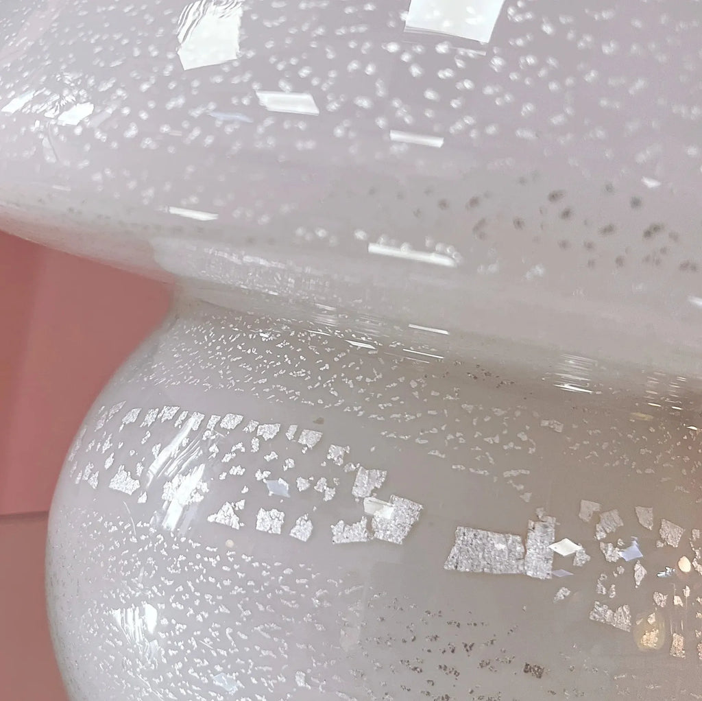 Lampe champignon en verre de Murano à feuilles d’argent, années 70 - Club Barbara