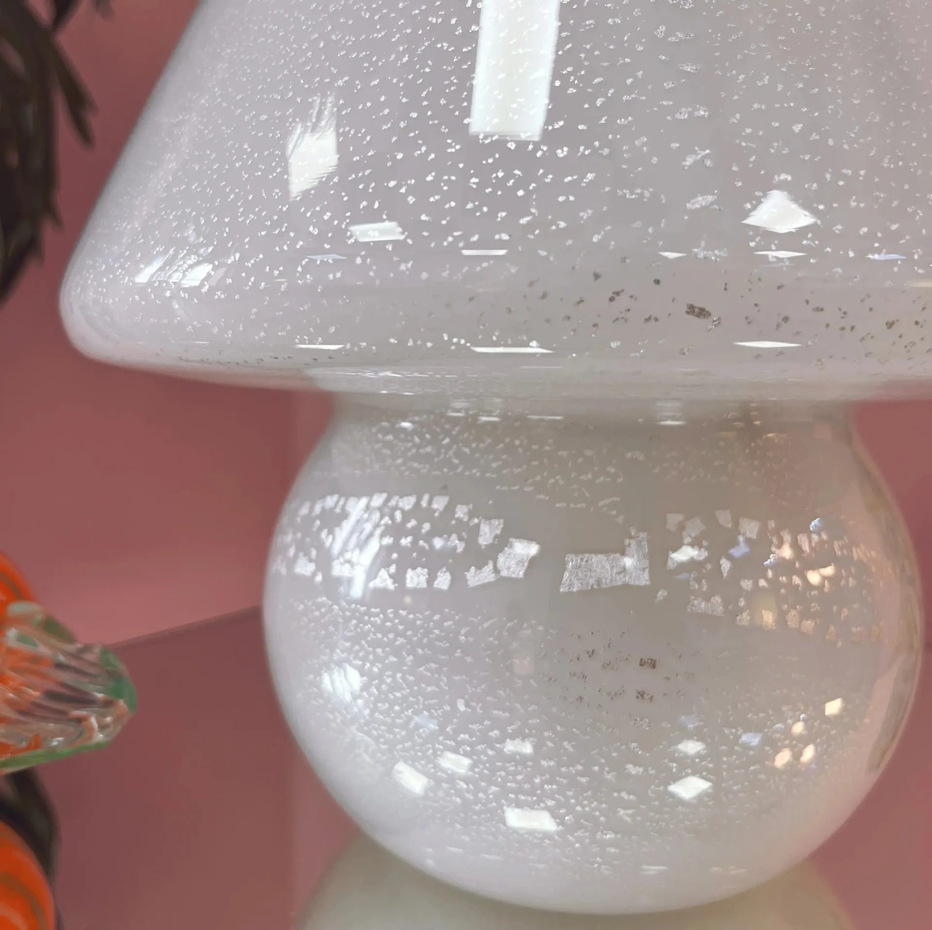 Lampe champignon en verre de Murano à feuilles d’argent, années 70 - Club Barbara