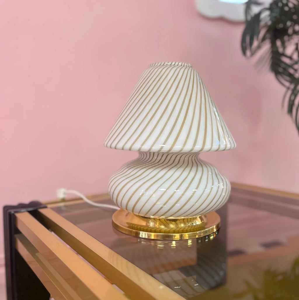 Lampe champignon en verre soufflé & socle en laiton, 70’s - Club Barbara