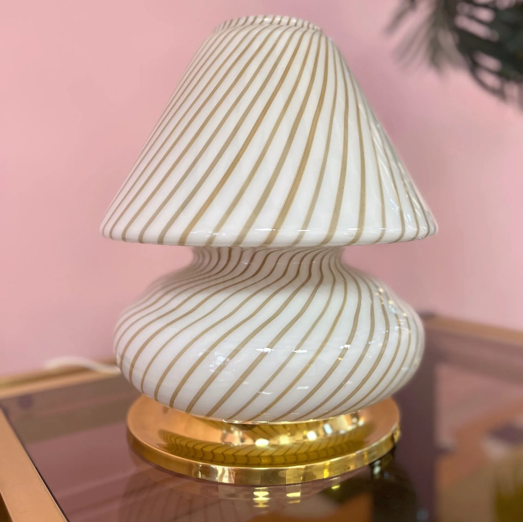 Lampe champignon en verre soufflé & socle en laiton, 70’s - Club Barbara