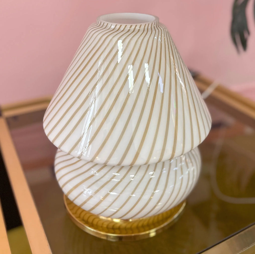 Lampe champignon en verre soufflé & socle en laiton, 70’s - Club Barbara